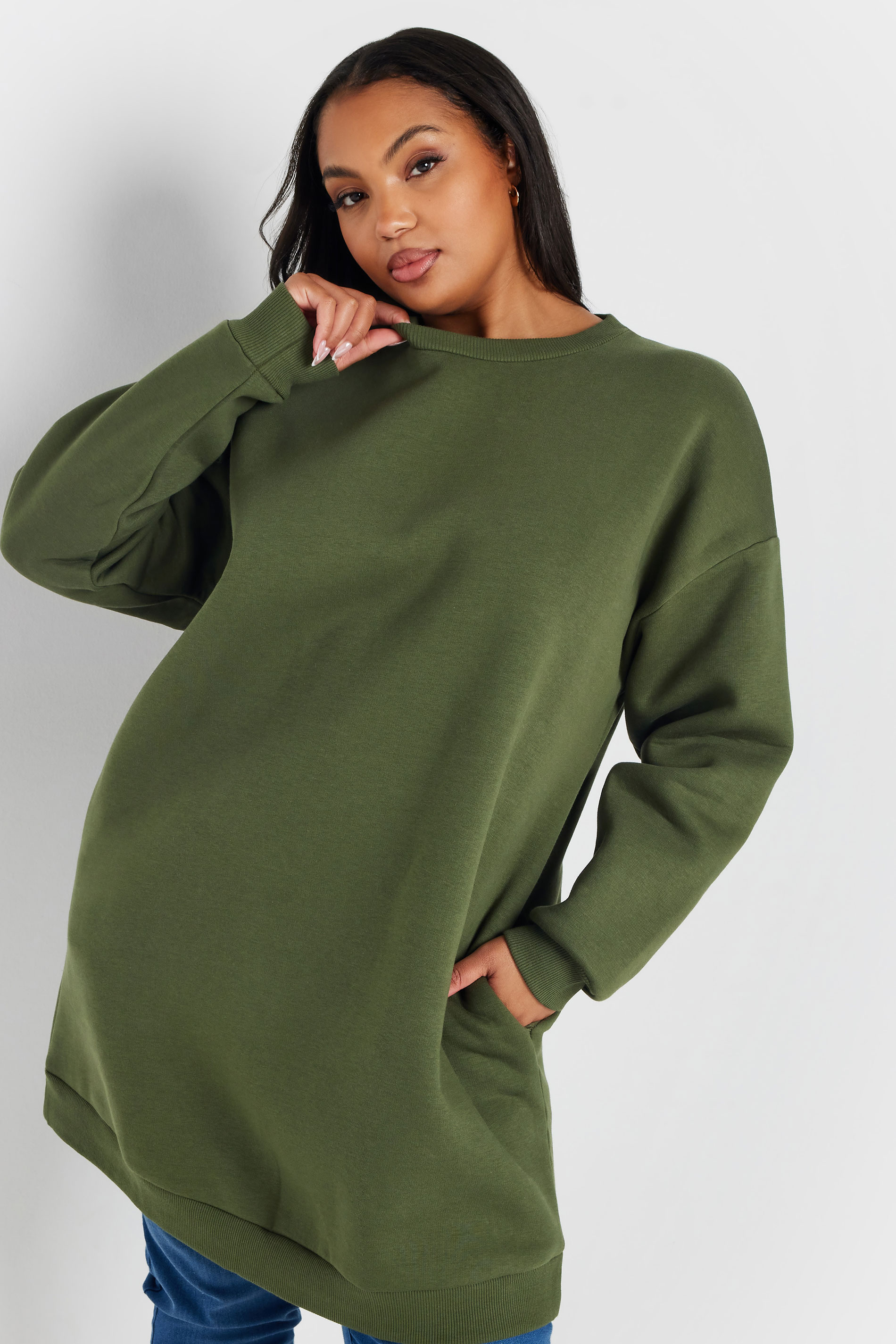 YOURS Plus Size Khaki Green Sweatshirt | Yours Clothing  4