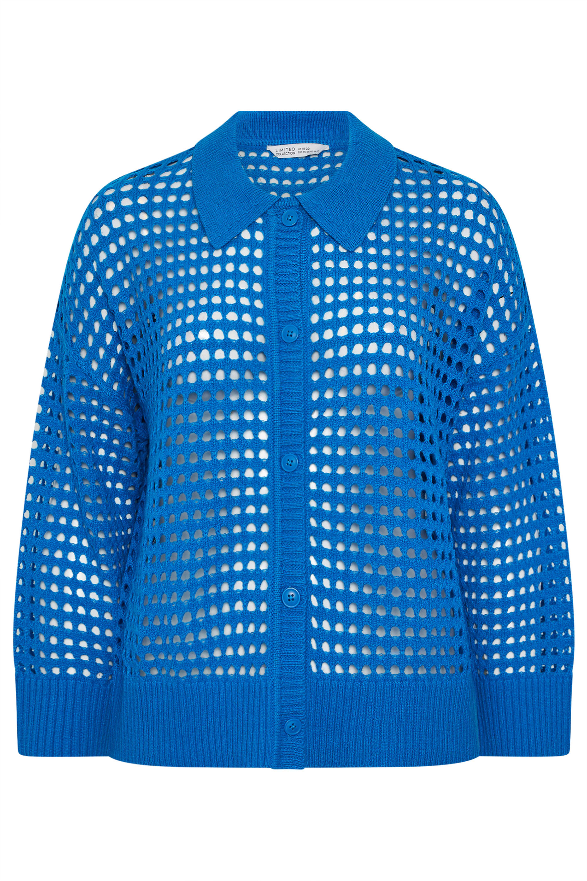 LIMITED COLLECTION Plus Size Blue Crochet Knit Long Sleeve Shirt | Yours Clothing 5
