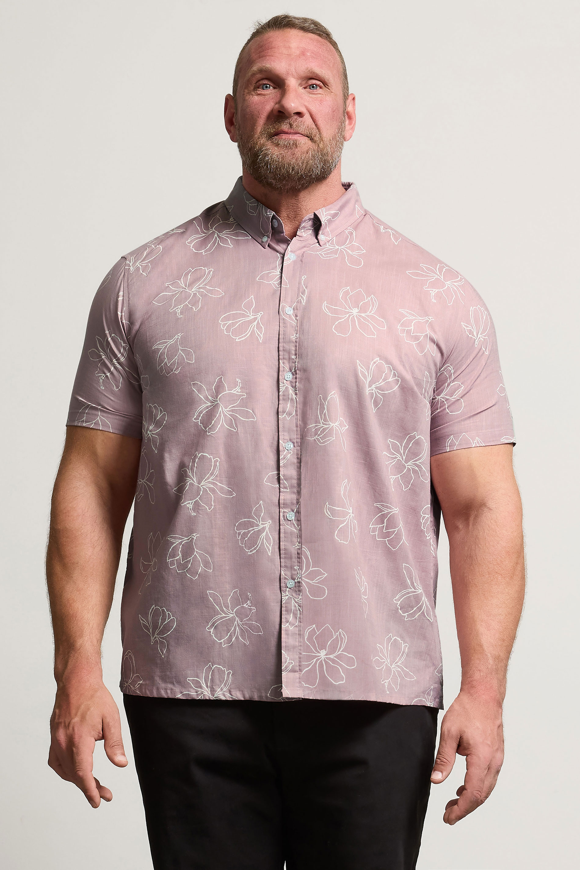 BadRhino Big & Tall Pink Linear Floral Slub Shirt | BadRhino 1