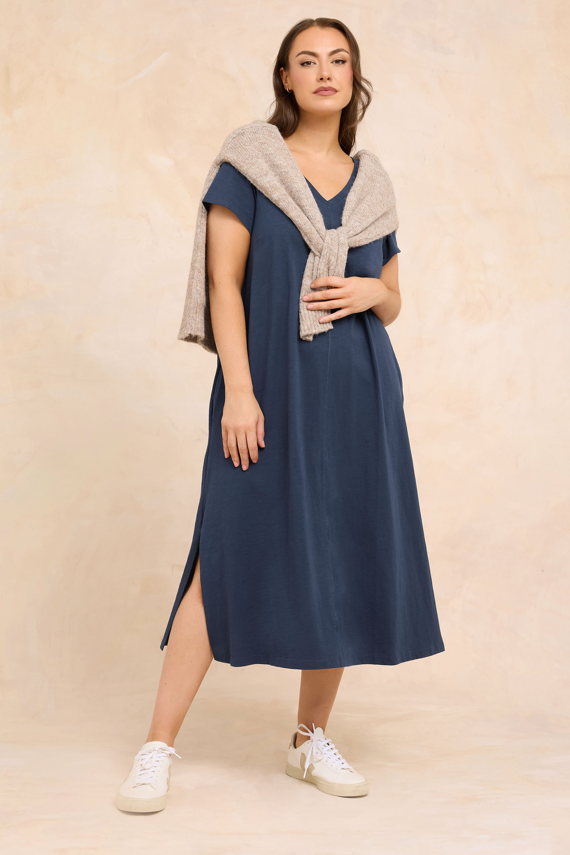 EVANS Plus Size Navy Blue Premium Cotton Dress | Evans 4