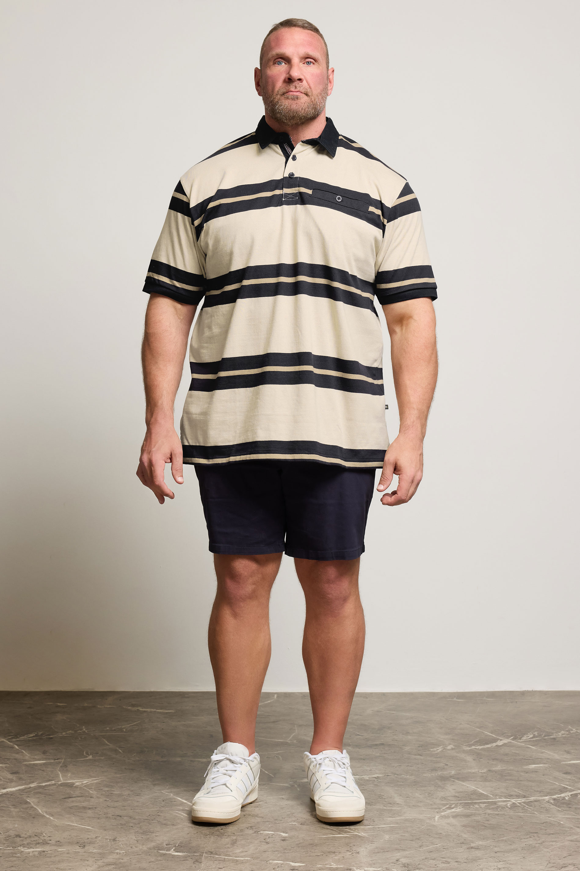 KAM Stone Brown Striped Short Sleeve Rugby Polo Shirt | BadRhino 1