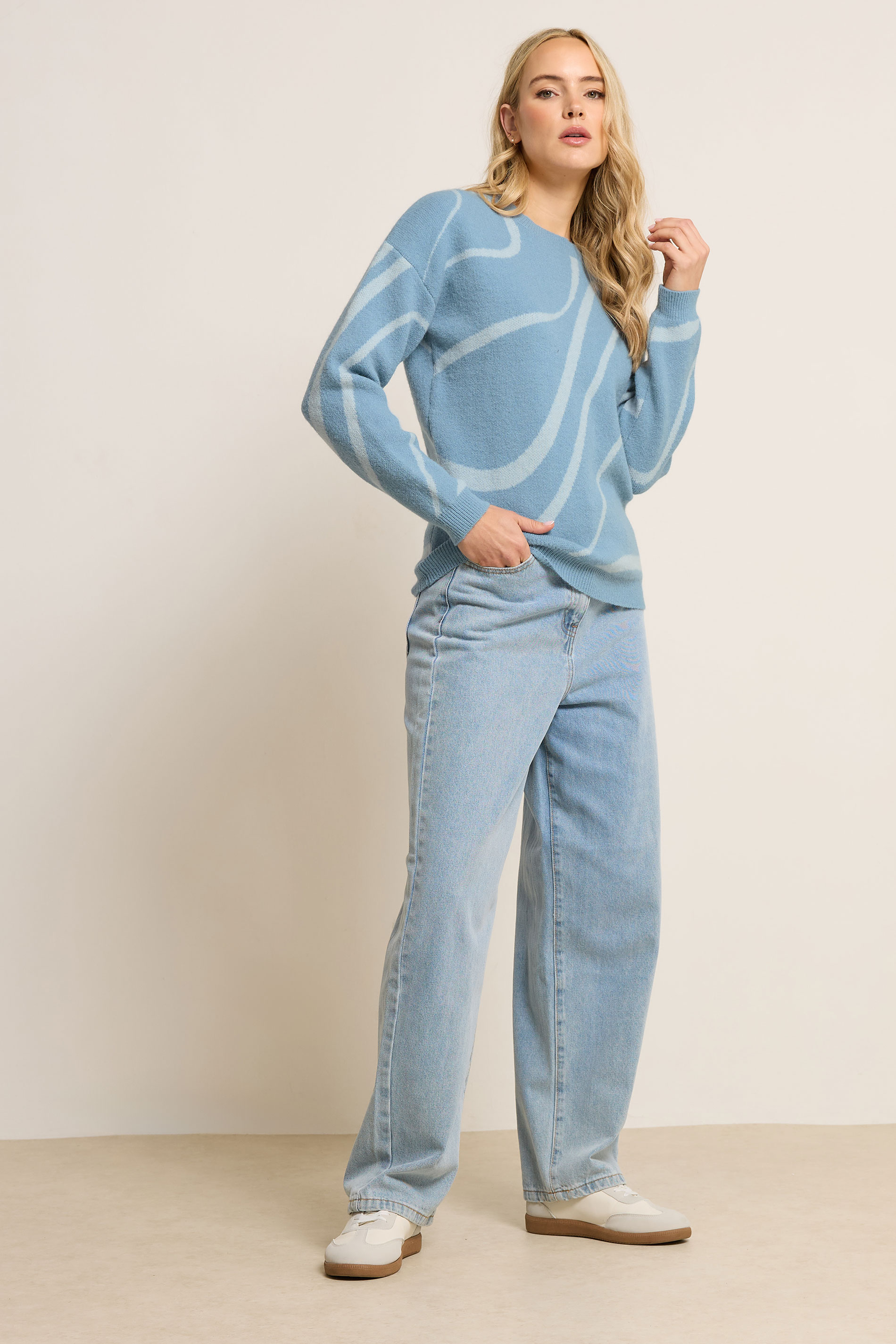 LTS Tall Light Blue Abstract Knitted Jumper | Long Tall Sally 1