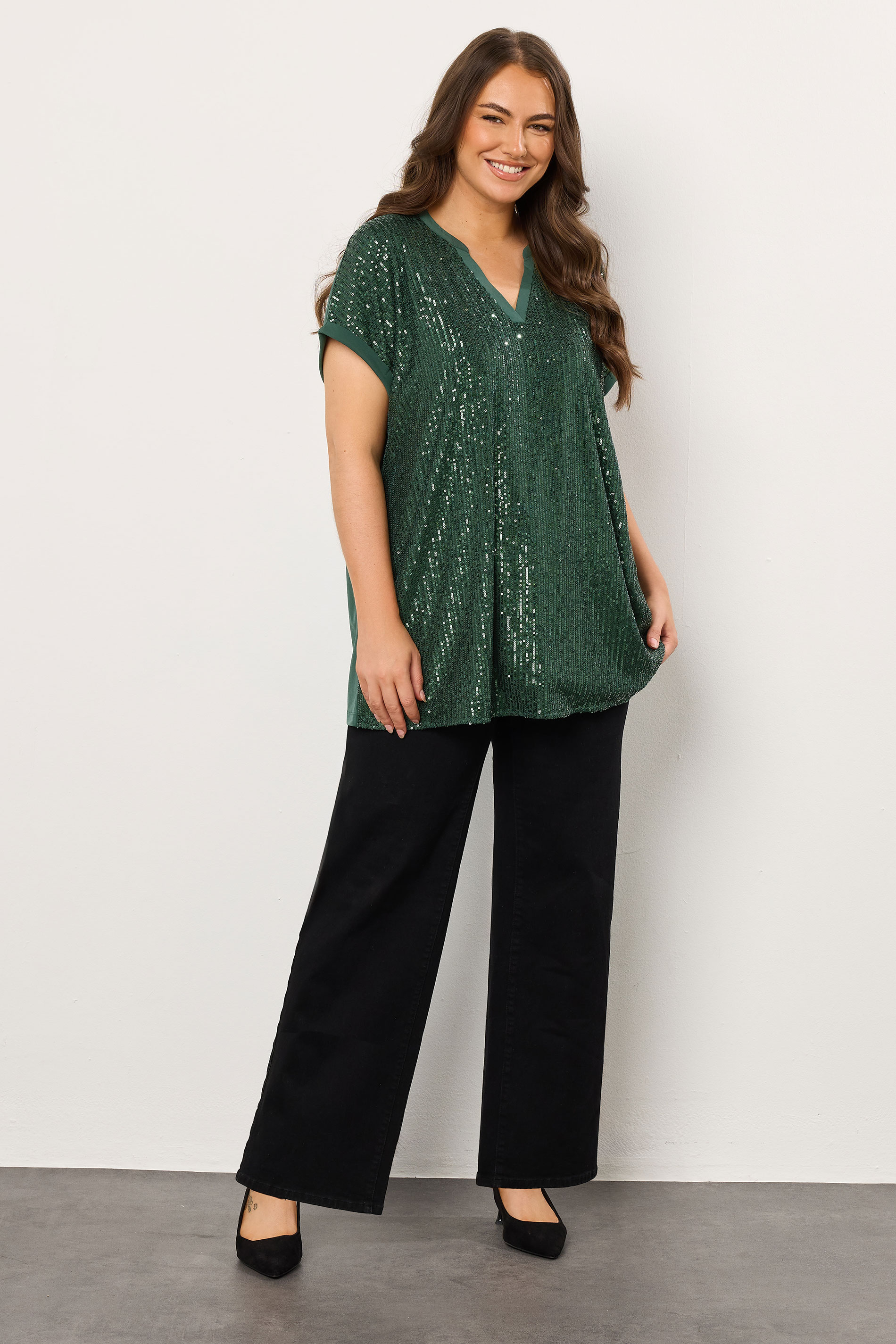 EVANS Plus Size Green Sequin Embellished Top | Evans 1