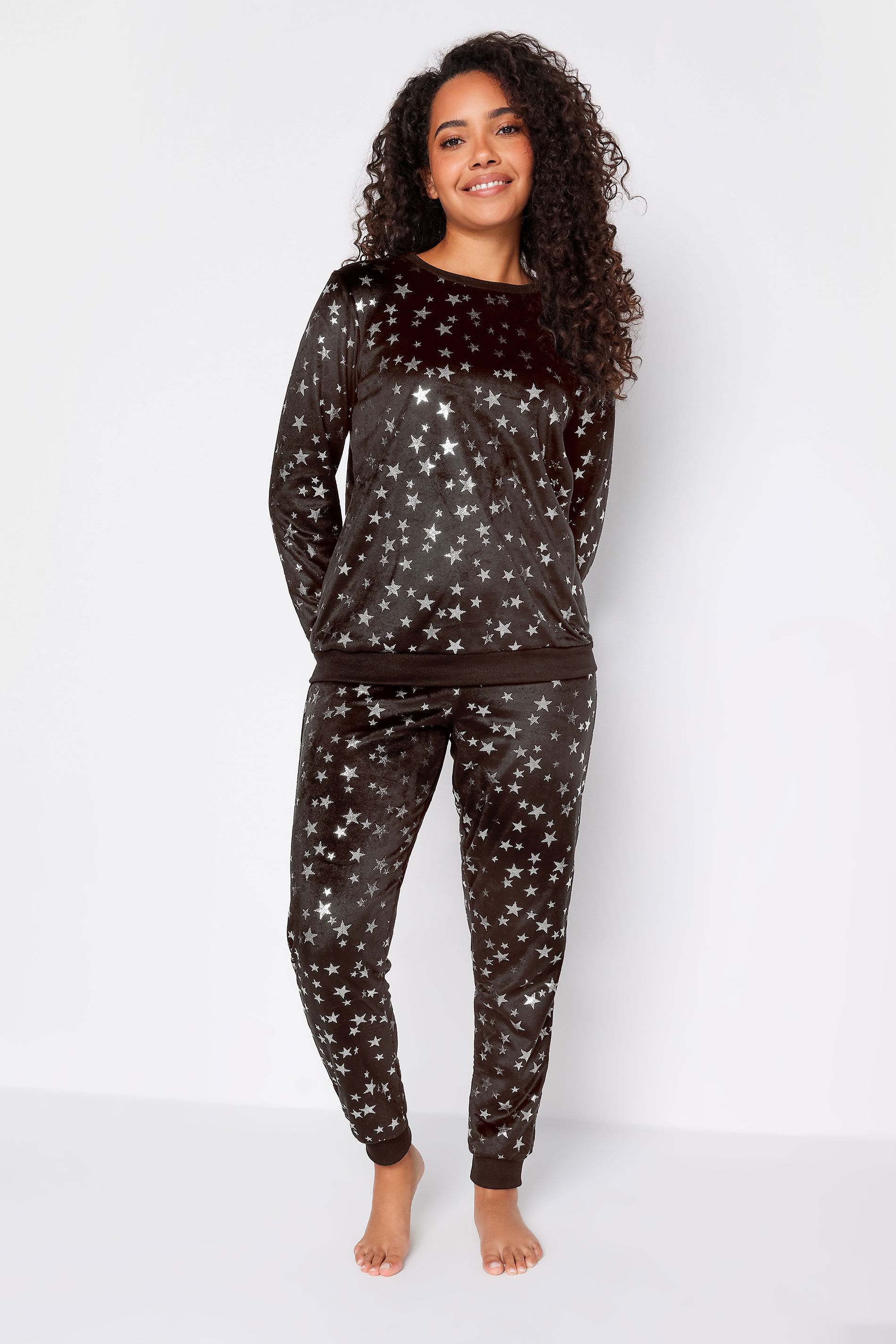 M&Co Black Foil Star Print Fleece Pyjama Lounge Set | M&Co 2