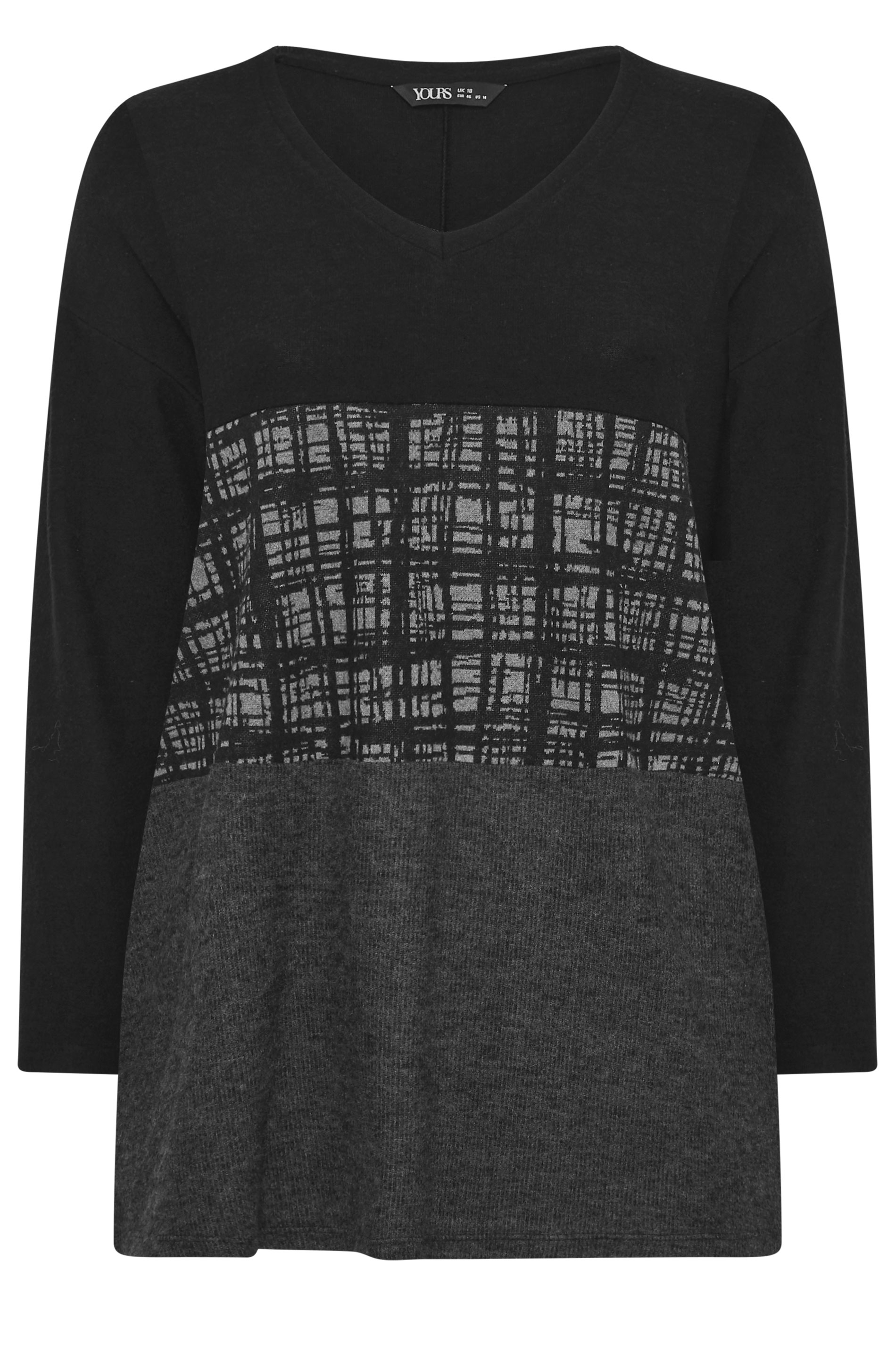 YOURS Plus Size Black Colourblock Soft Touch Top | Yours Clothing 5