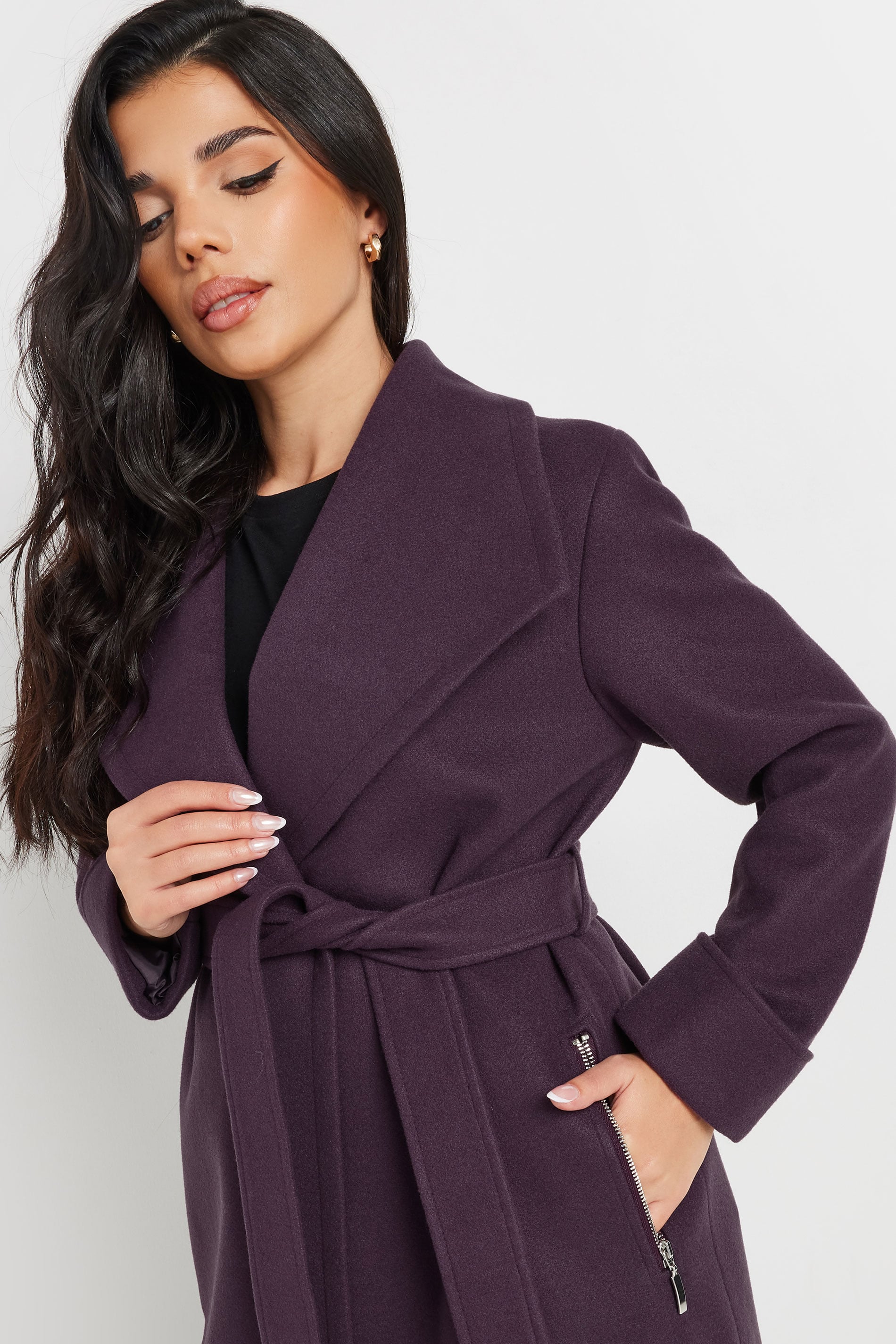PixieGirl Petite Women's Purple Belted Wrap Coat | PixieGirl 4