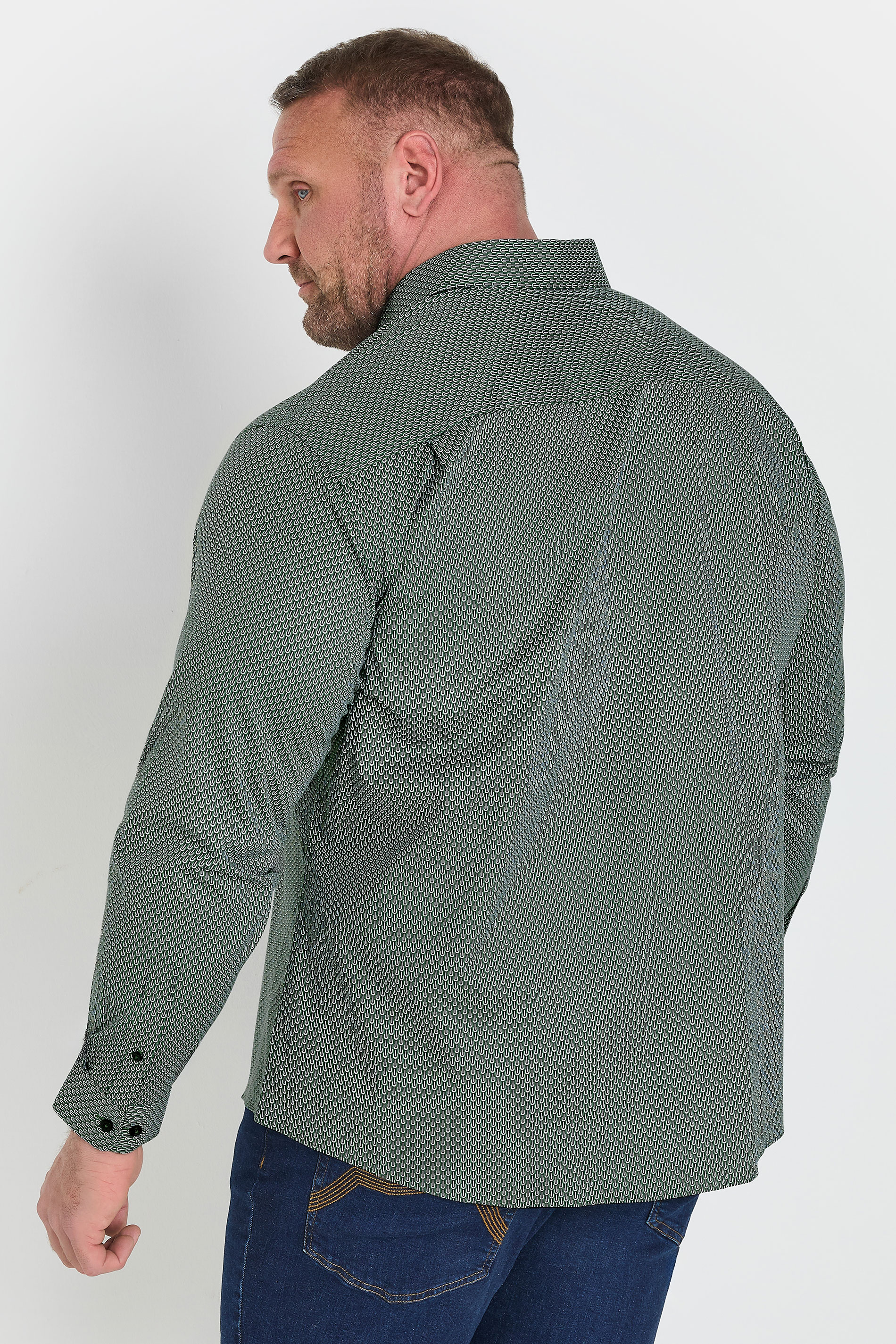 BadRhino Tailoring Big & Tall Green Geometric Print Formal Shirt | BadRhino 4