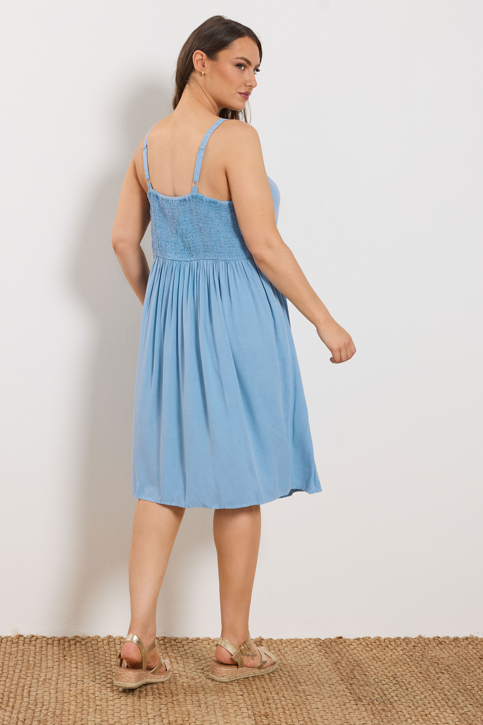 YOURS Plus Size Blue Chambray Strappy Midi Sundress | Yours Clothing 2