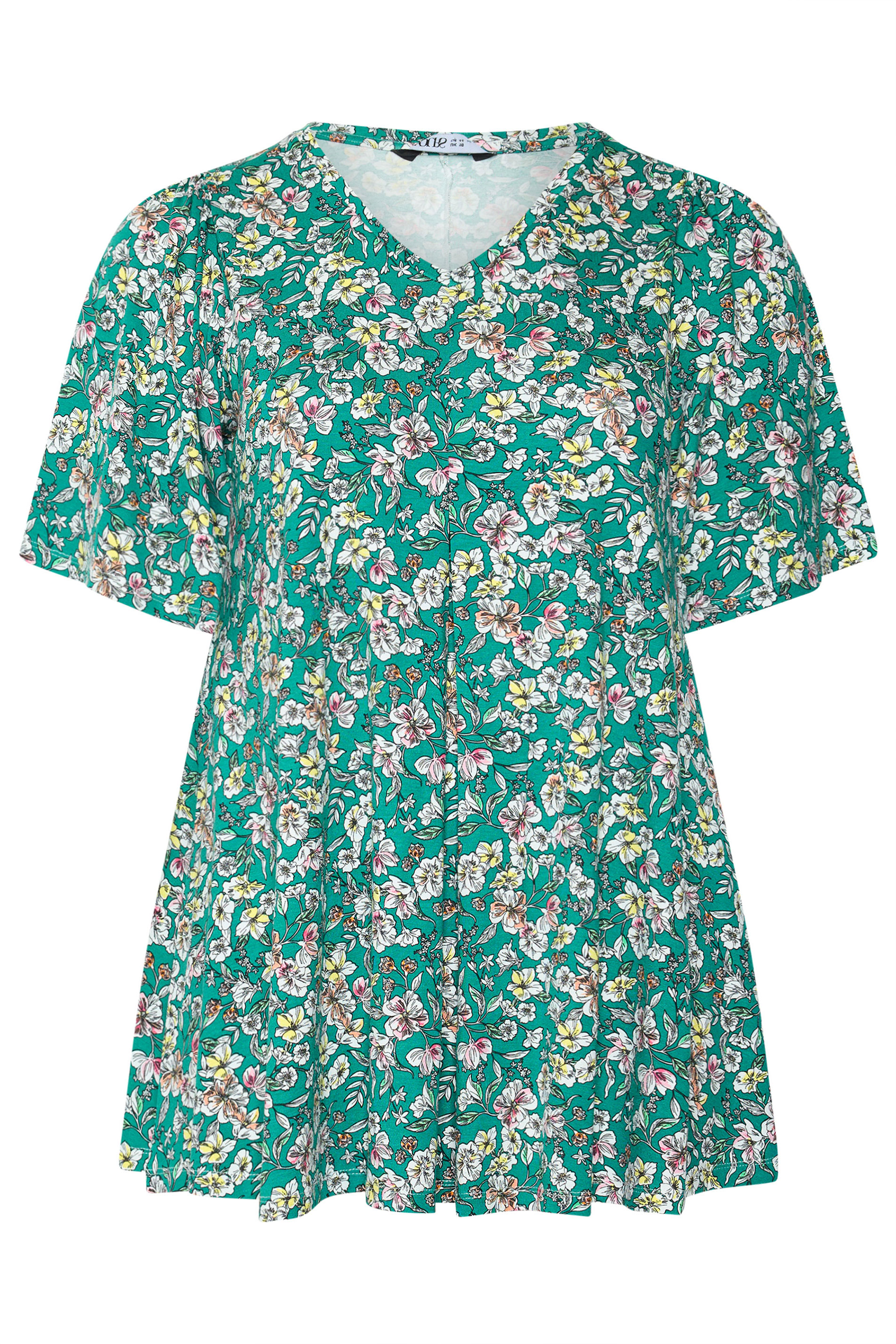 YOURS Plus Size Green Floral Pleat Front Top | Yours Clothing 5