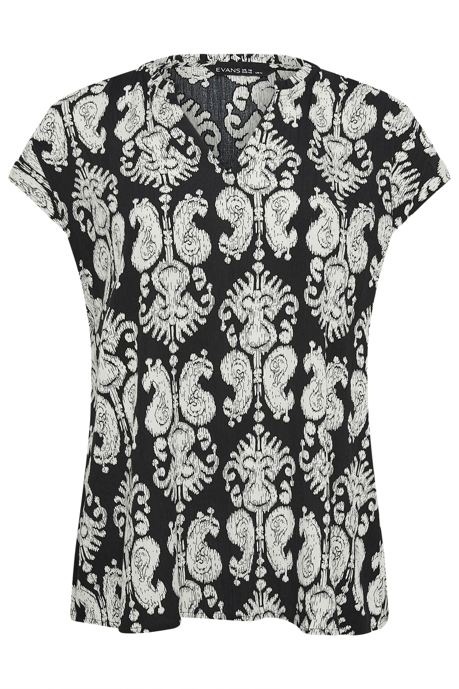 EVANS Plus Size Black Abstract Print Frill Neck Blouse | Evans 5
