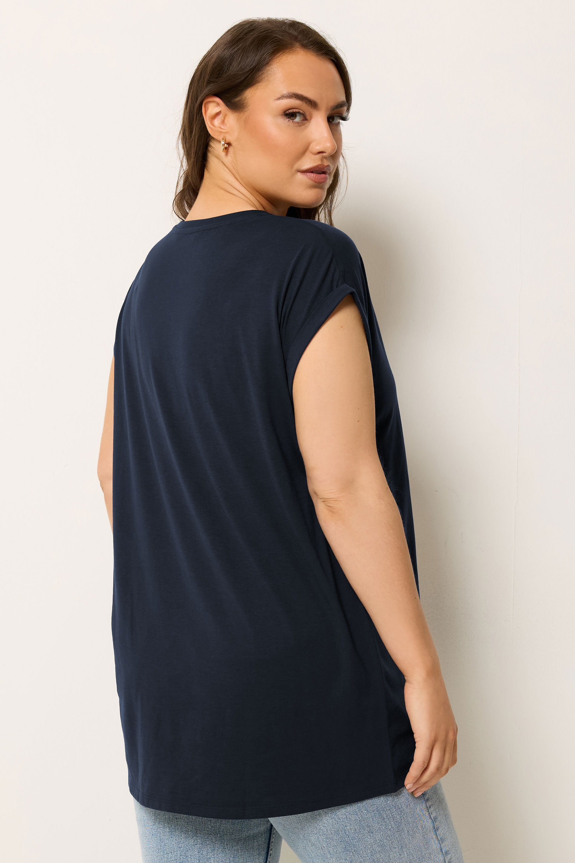 YOURS Plus Size Navy Blue V-Neck Basic T-Shirt | Yours Clothing 2