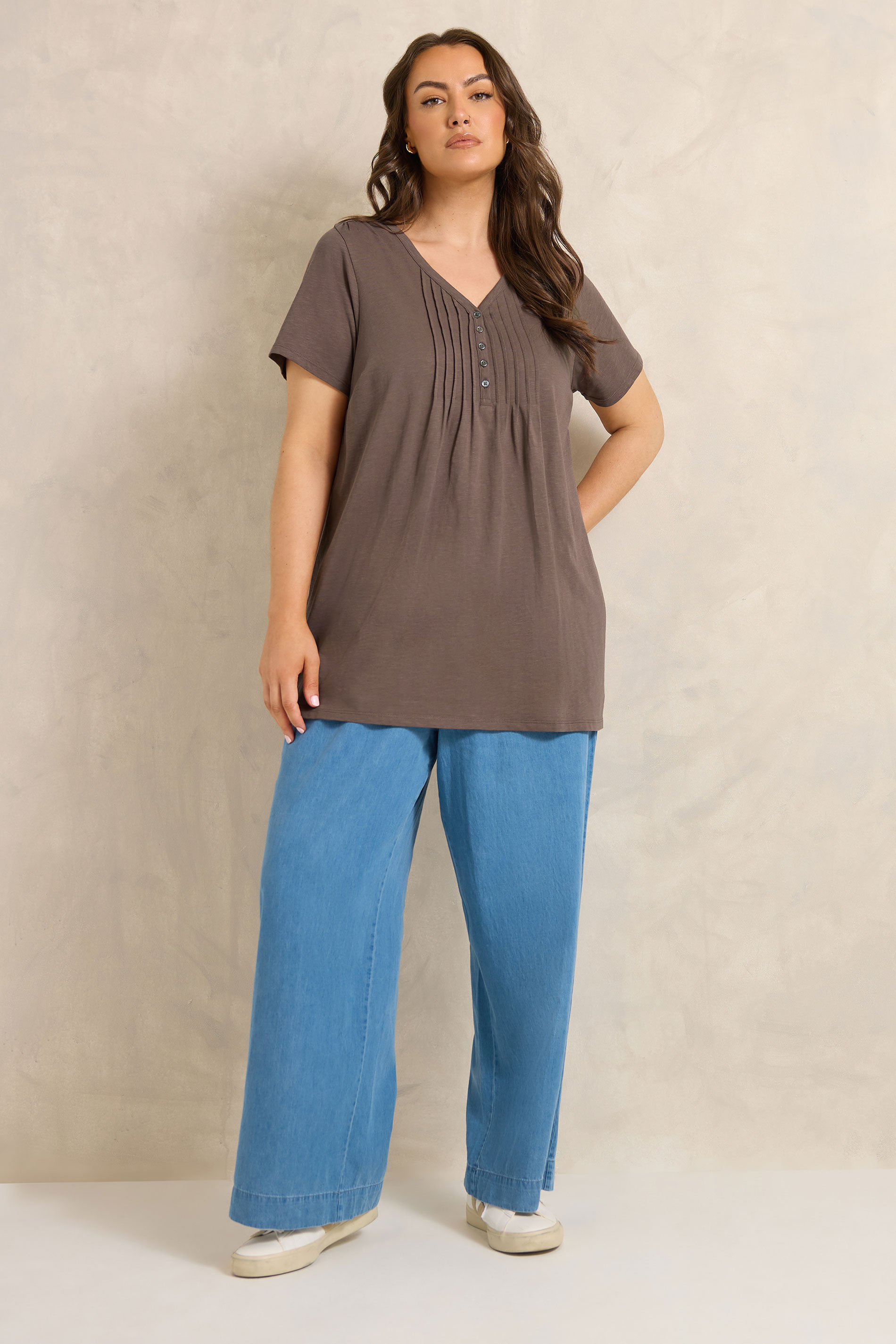 EVANS Plus Size Mocha Brown Henley Top | Evans 1