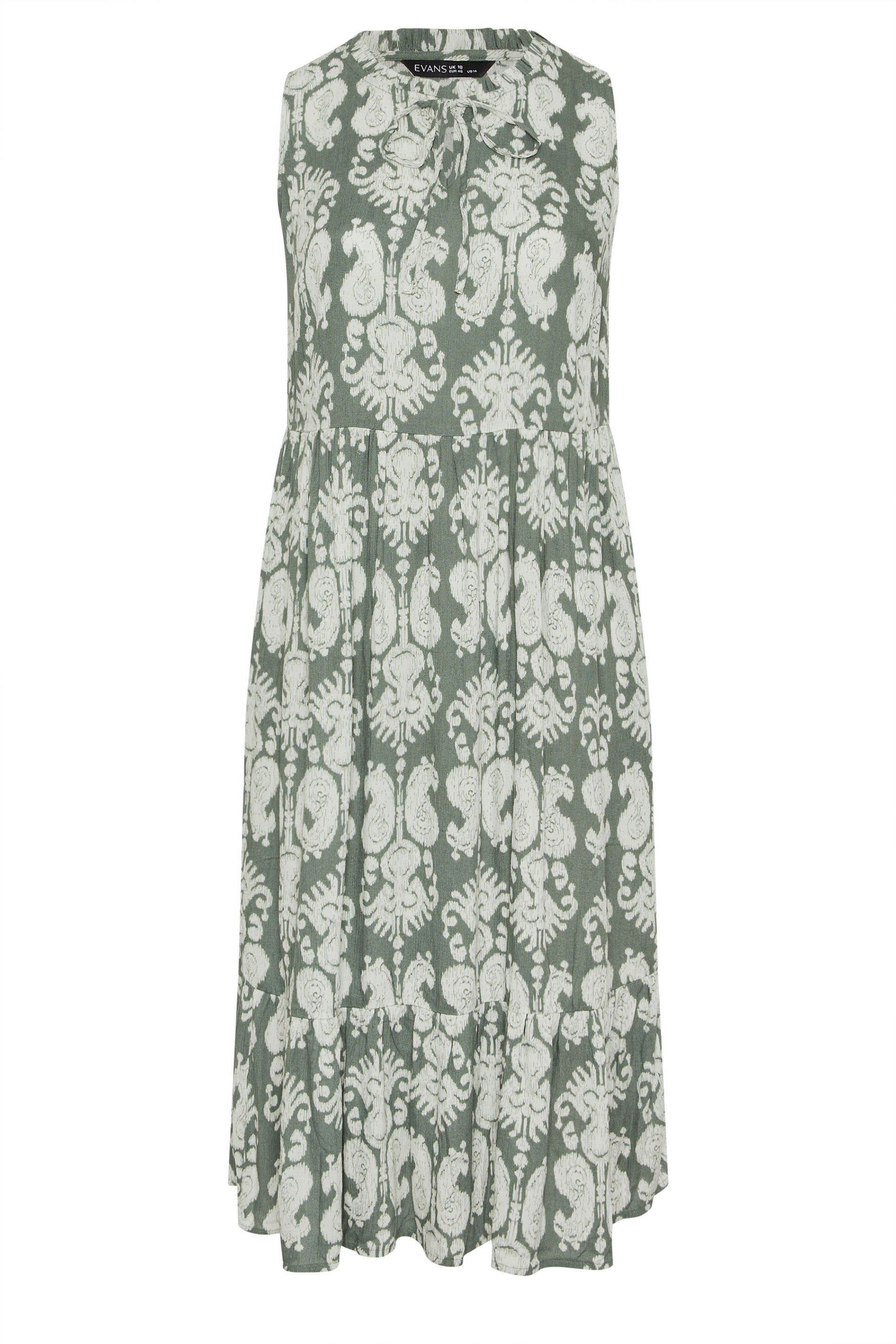 EVANS Plus Size Green Abstract Print Tie Neck Maxi Dress | Evans 6