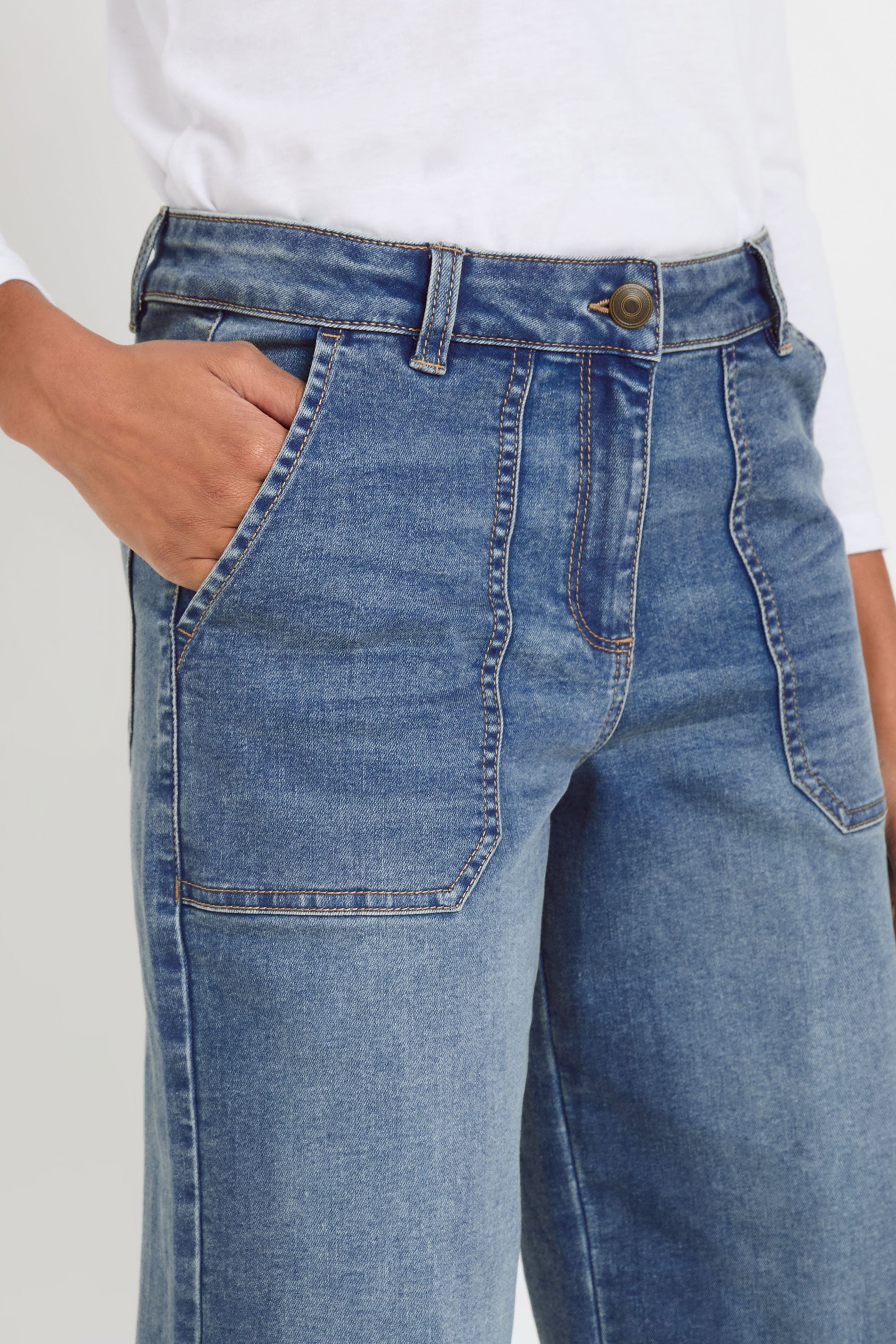 M&Co Blue Mid Wash Carpenter Wide Leg Jeans | M&Co 5