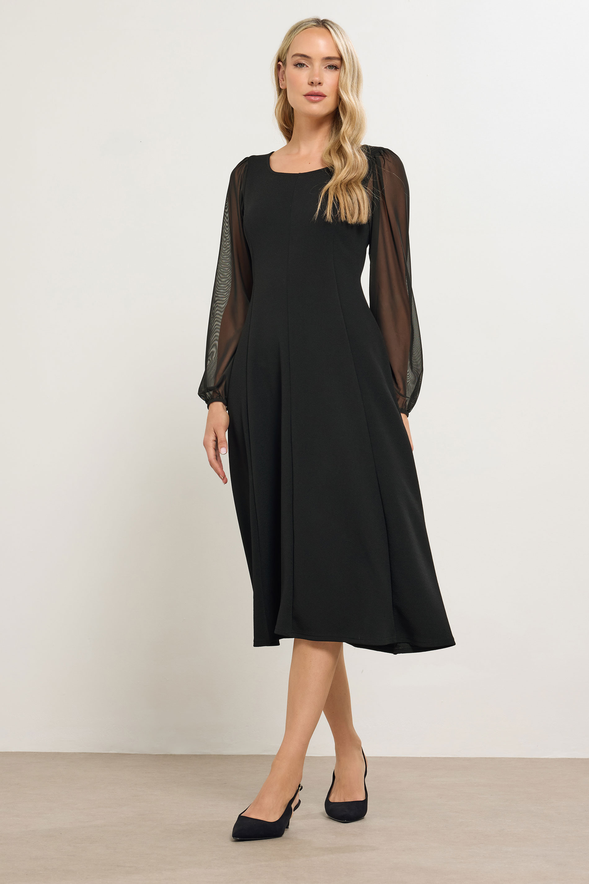 LTS Tall Black Mesh Sleeve Midi Dress | Long Tall Sally  3