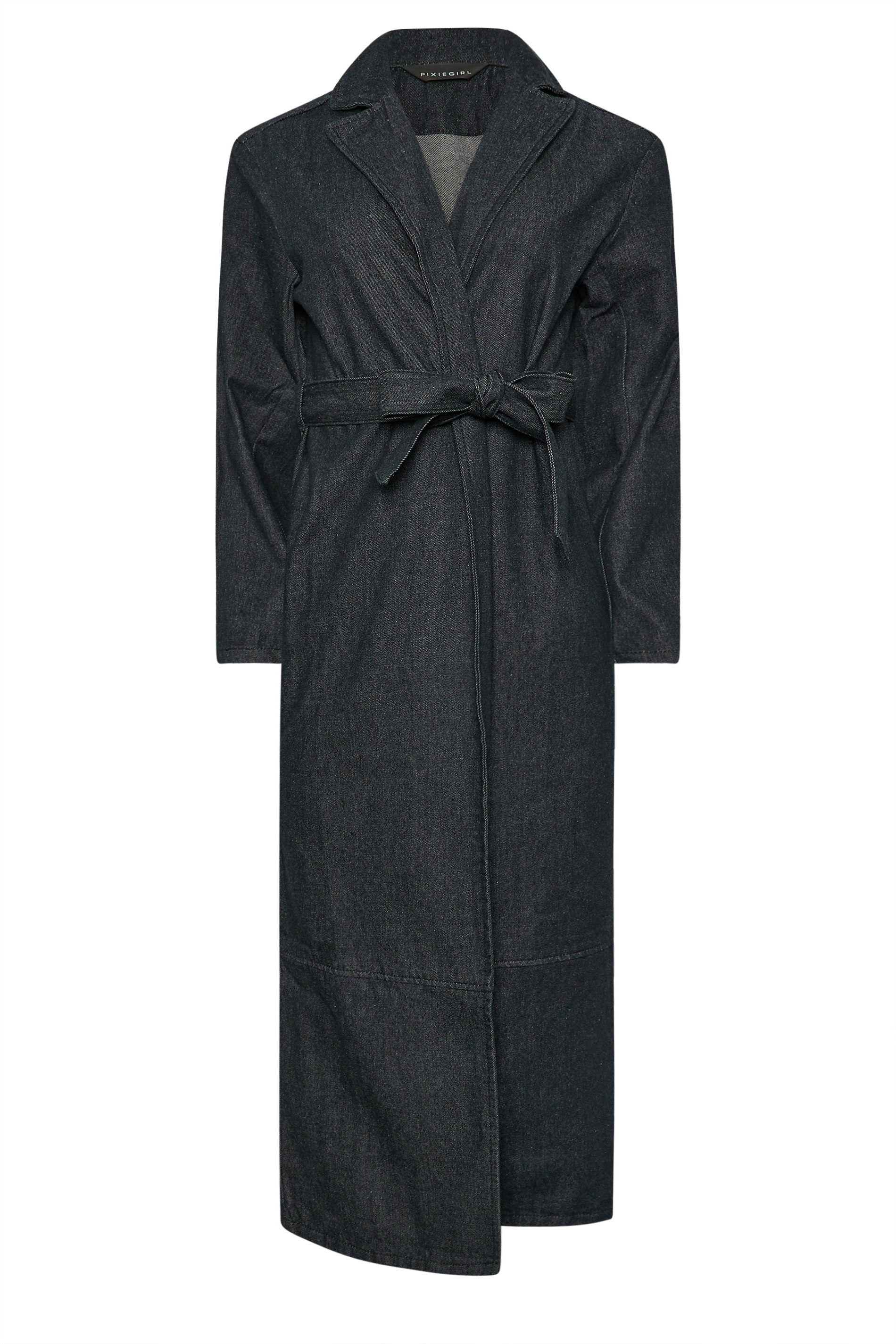 PixieGirl Petite Indigo Blue Denim Belted Cotton Trench Coat | PixieGirl 6