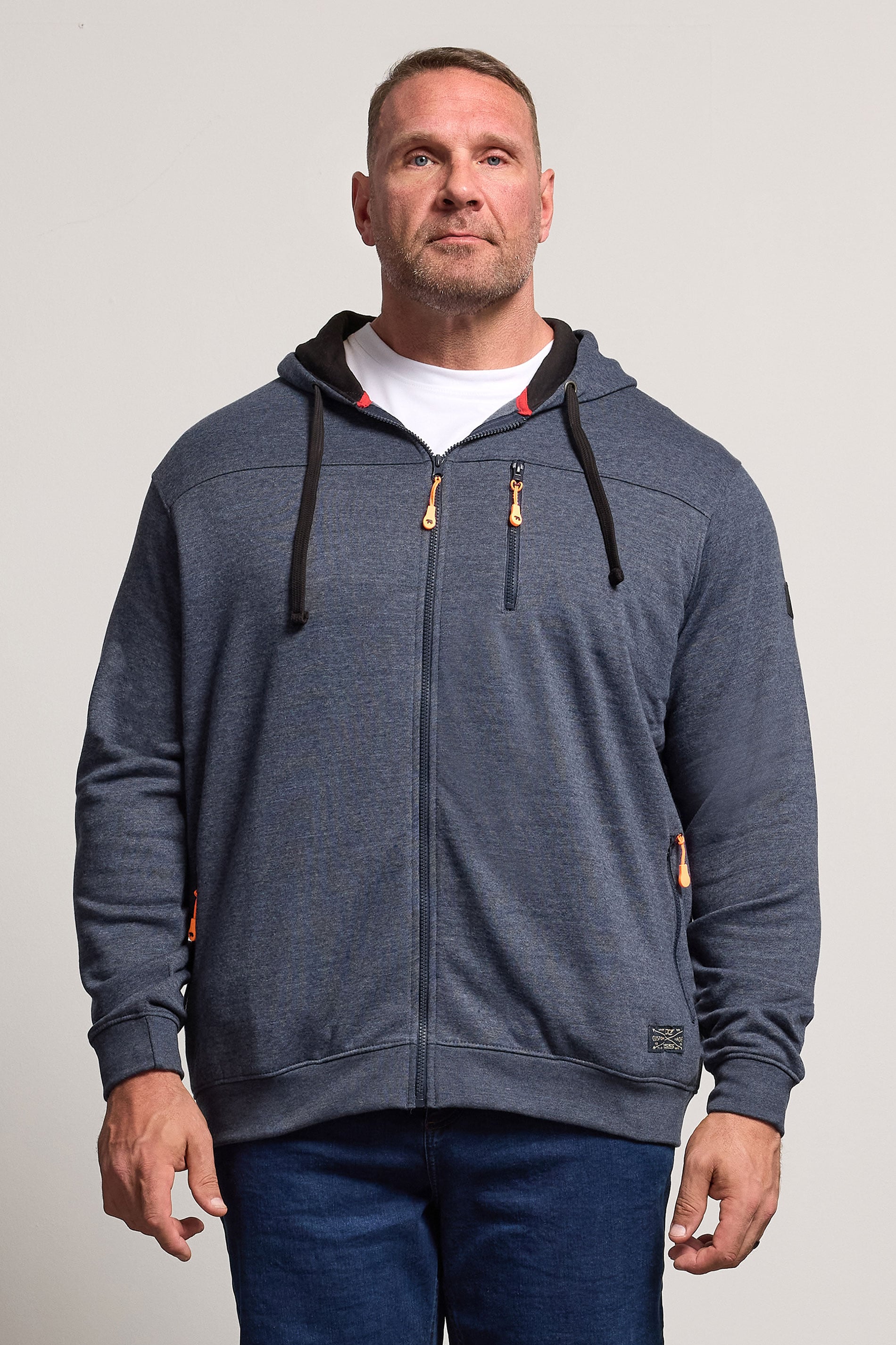 D555 Big & Tall Navy Blue Marl Zip Through Hoodie | BadRhino 3