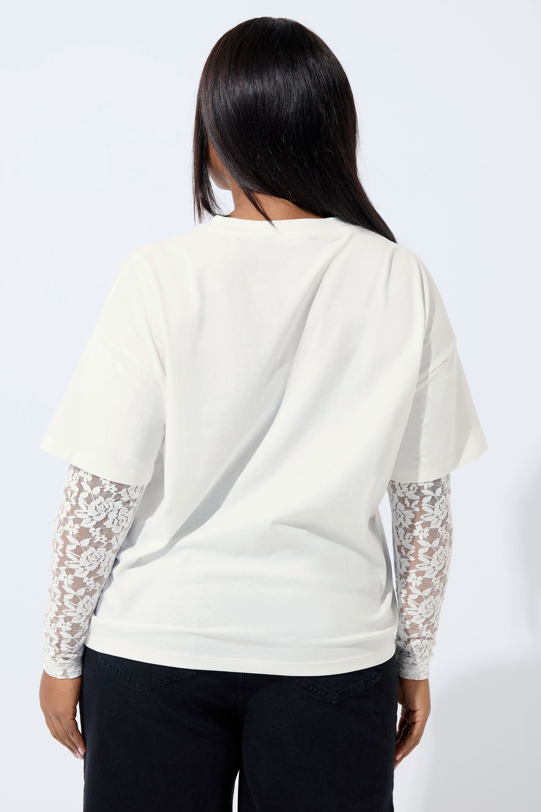 LIMITED COLLECTION Plus Size White Lace Long Sleeve T-Shirt  | Yours Clothing 2