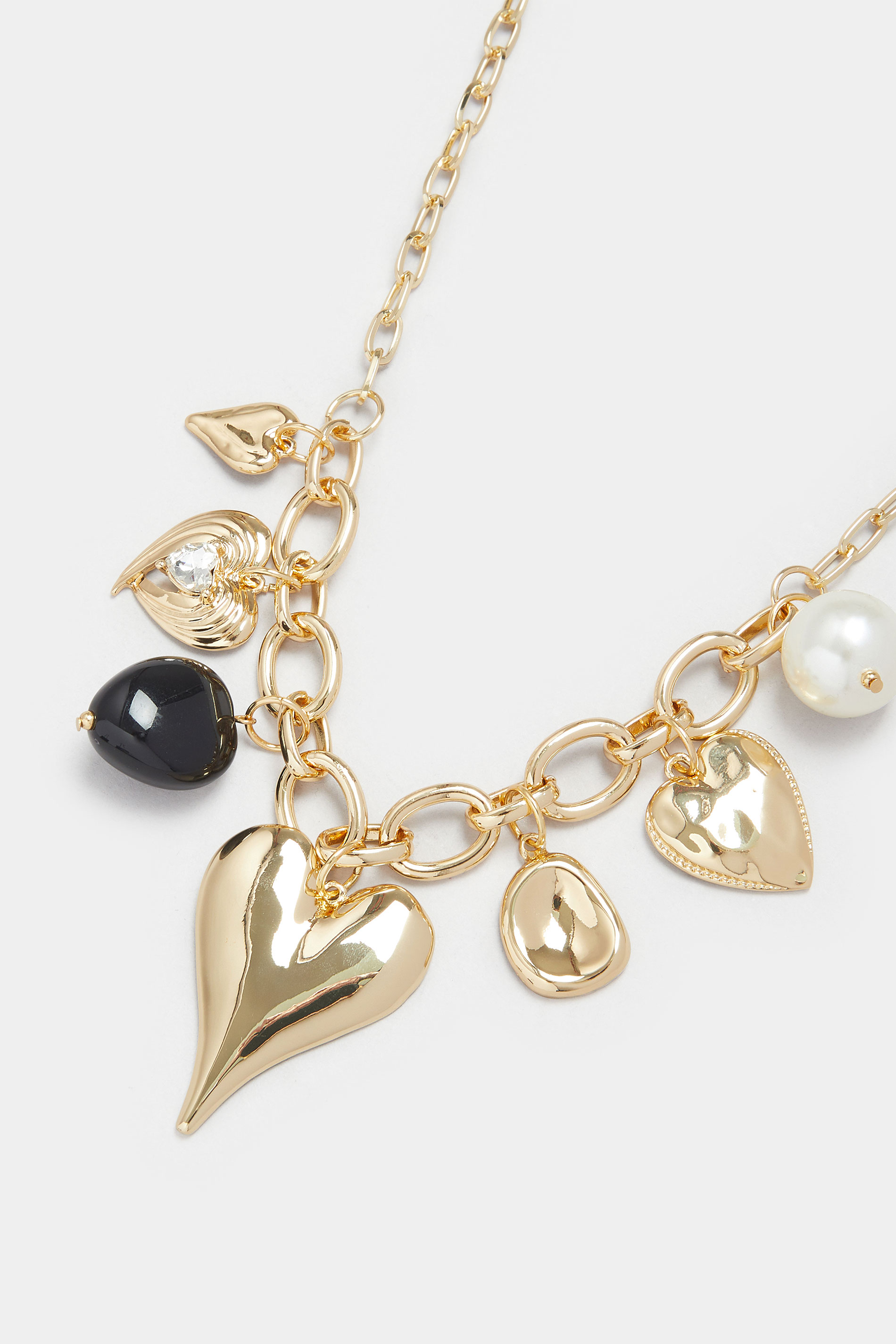 Gold Tone Statement Heart Charm Necklace | Yours Clothing 2