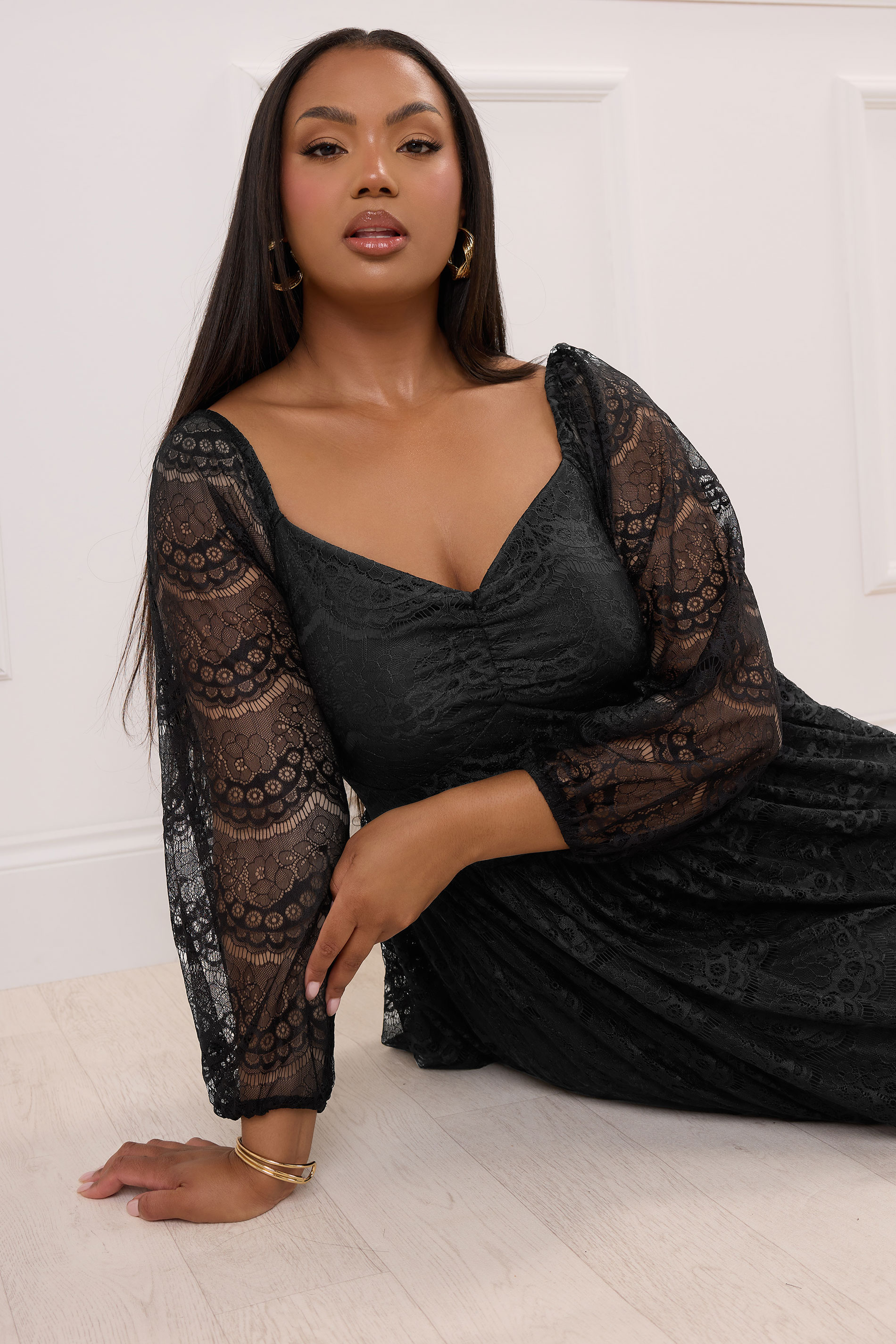 YOURS LONDON Plus Size Black Lace Sweetheart Skater Dress | Yours Clothing 4