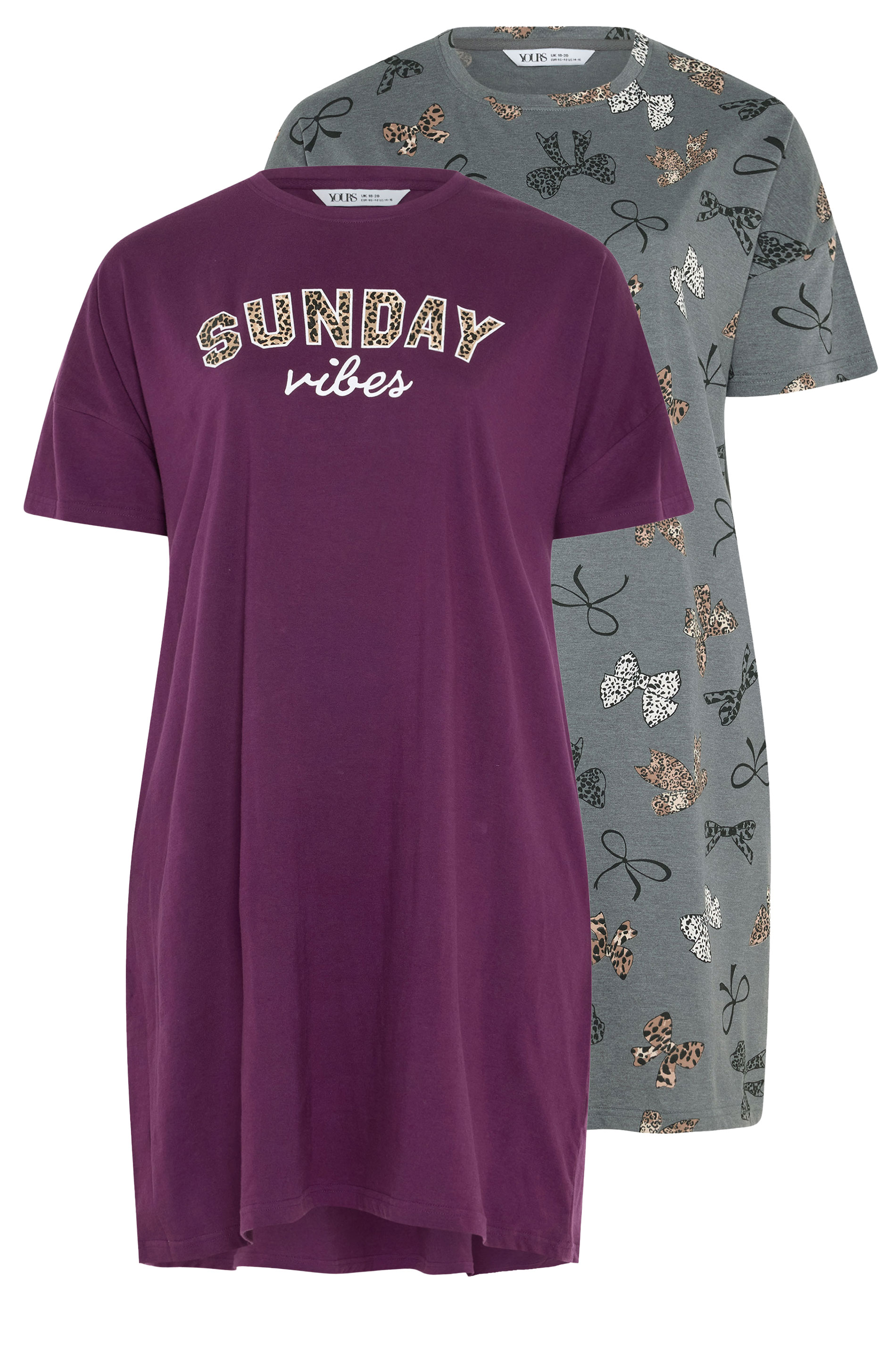 YOURSET 2 PACK Plus Size Burgundy Red 'Sunday Vibes' Sleep Tee Nightdresses | Yours Clothing 3