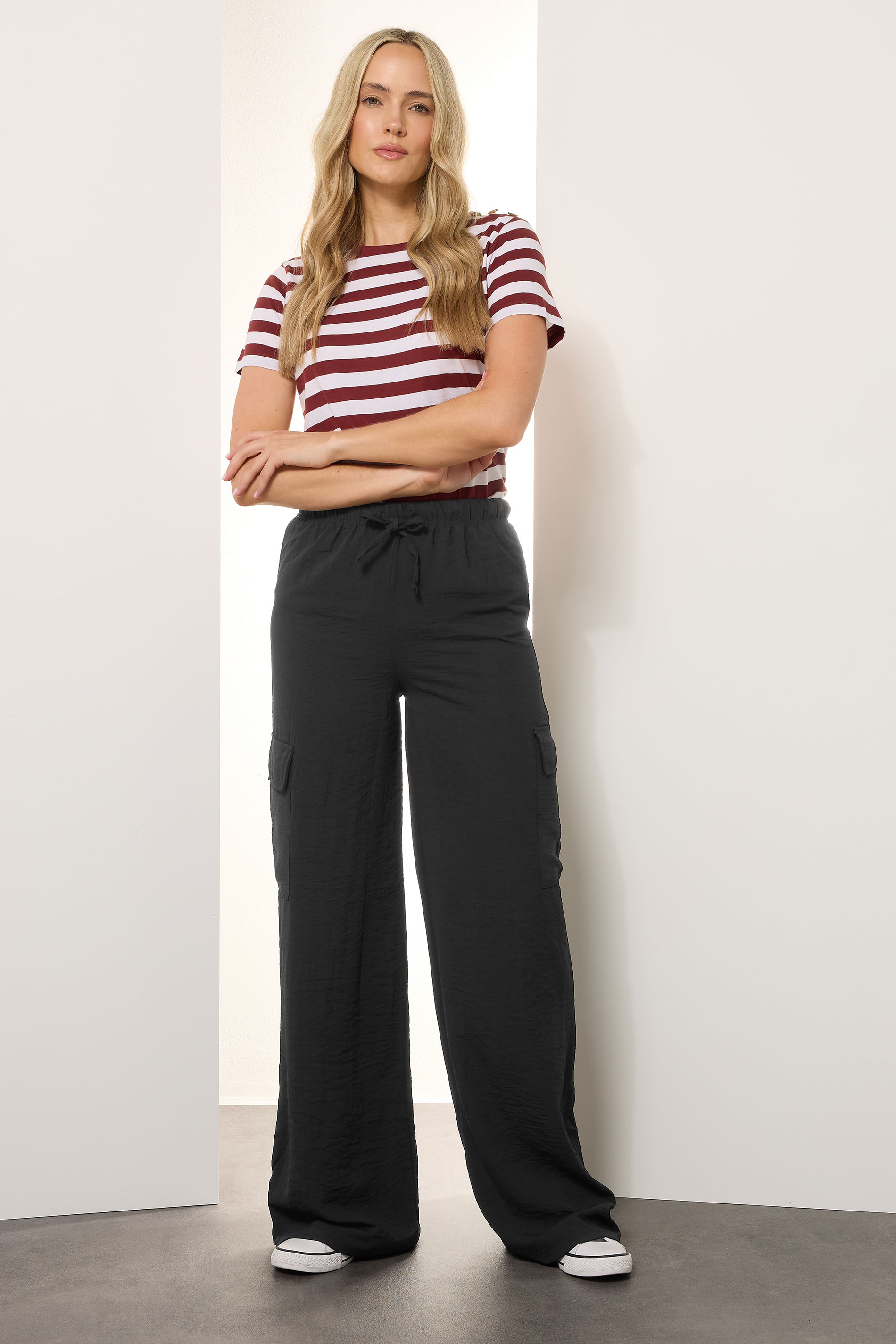 LTS Tall Women's Black Cargo Crepe Wide Leg Trousers | Long Tall Sally 3
