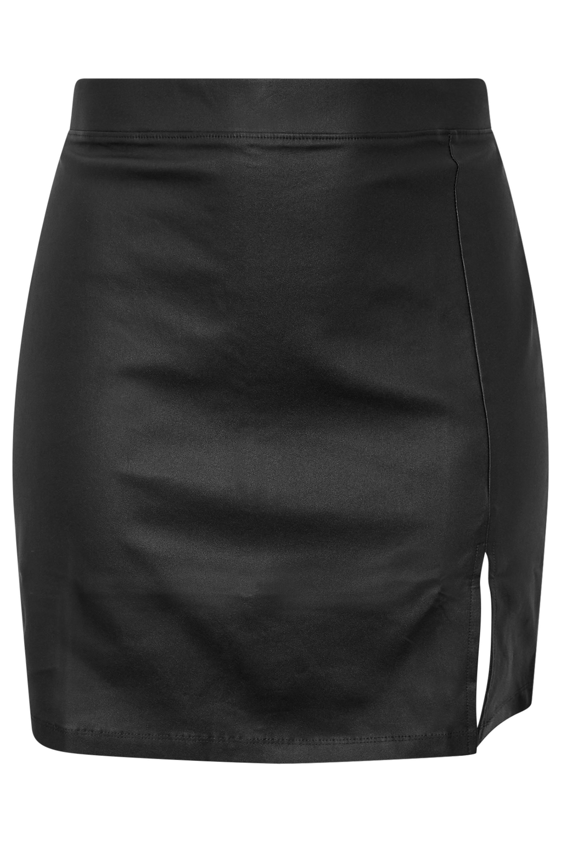 YOURS Plus Size Black Coated Split Hem Mini Skirt | Yours Clothing 5