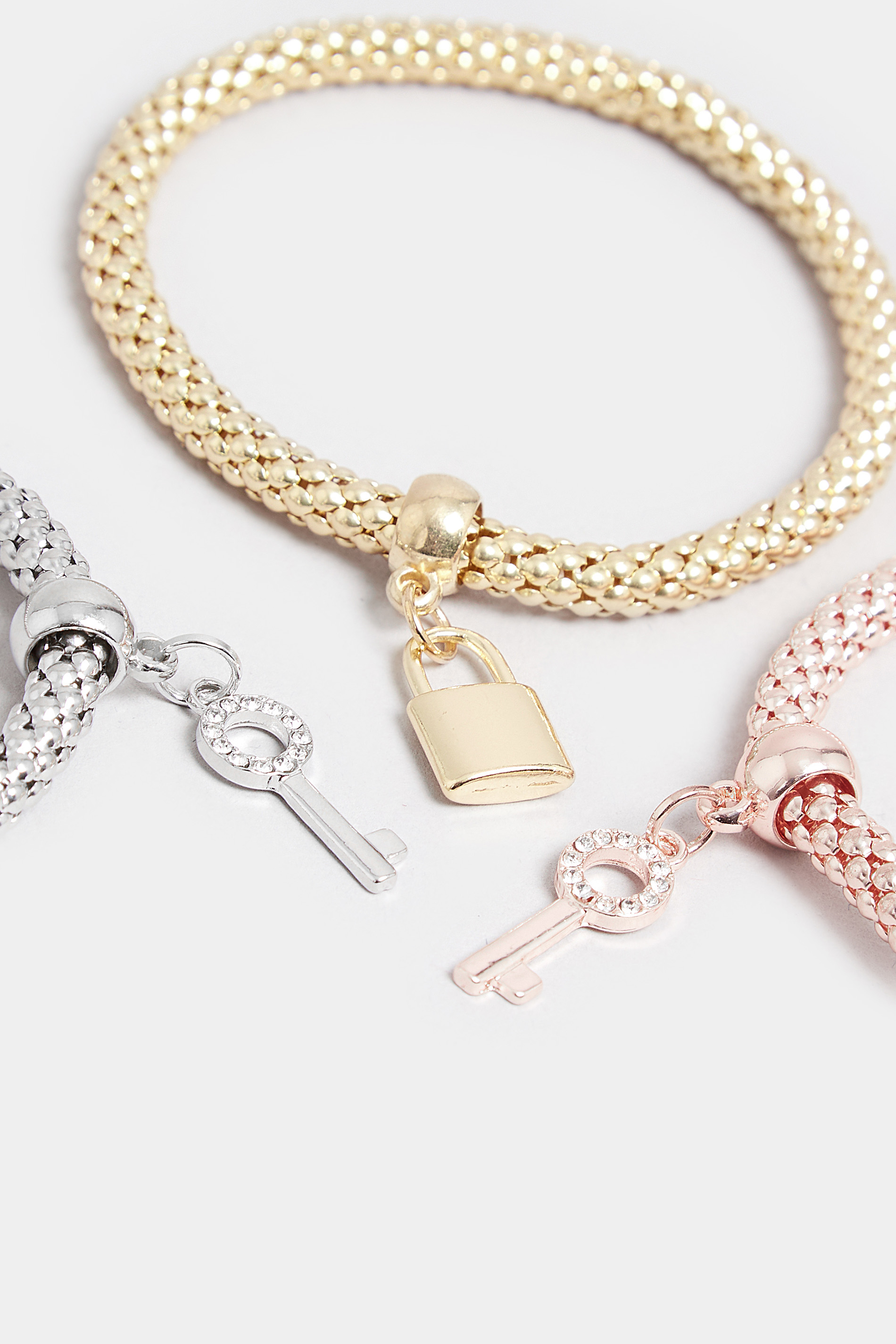 Silver & Gold 3 PACK Lock & Key Bracelet Set | Yours Clothing  3