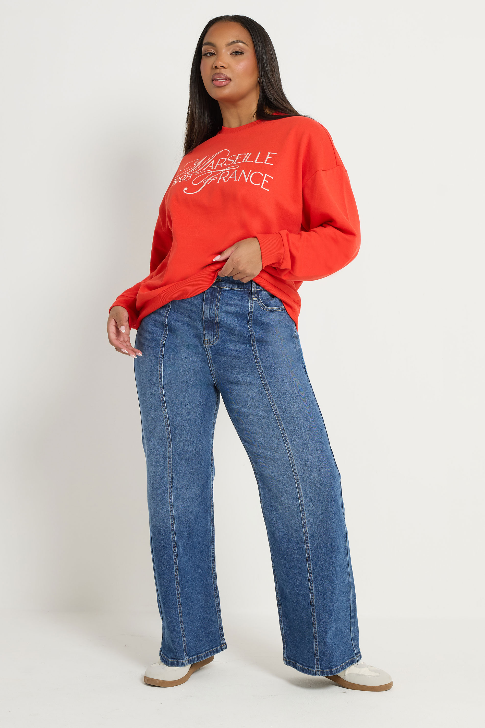 YOURS Plus Size Blue Front Seam Wide Leg Jeans | Yours Clothing 1