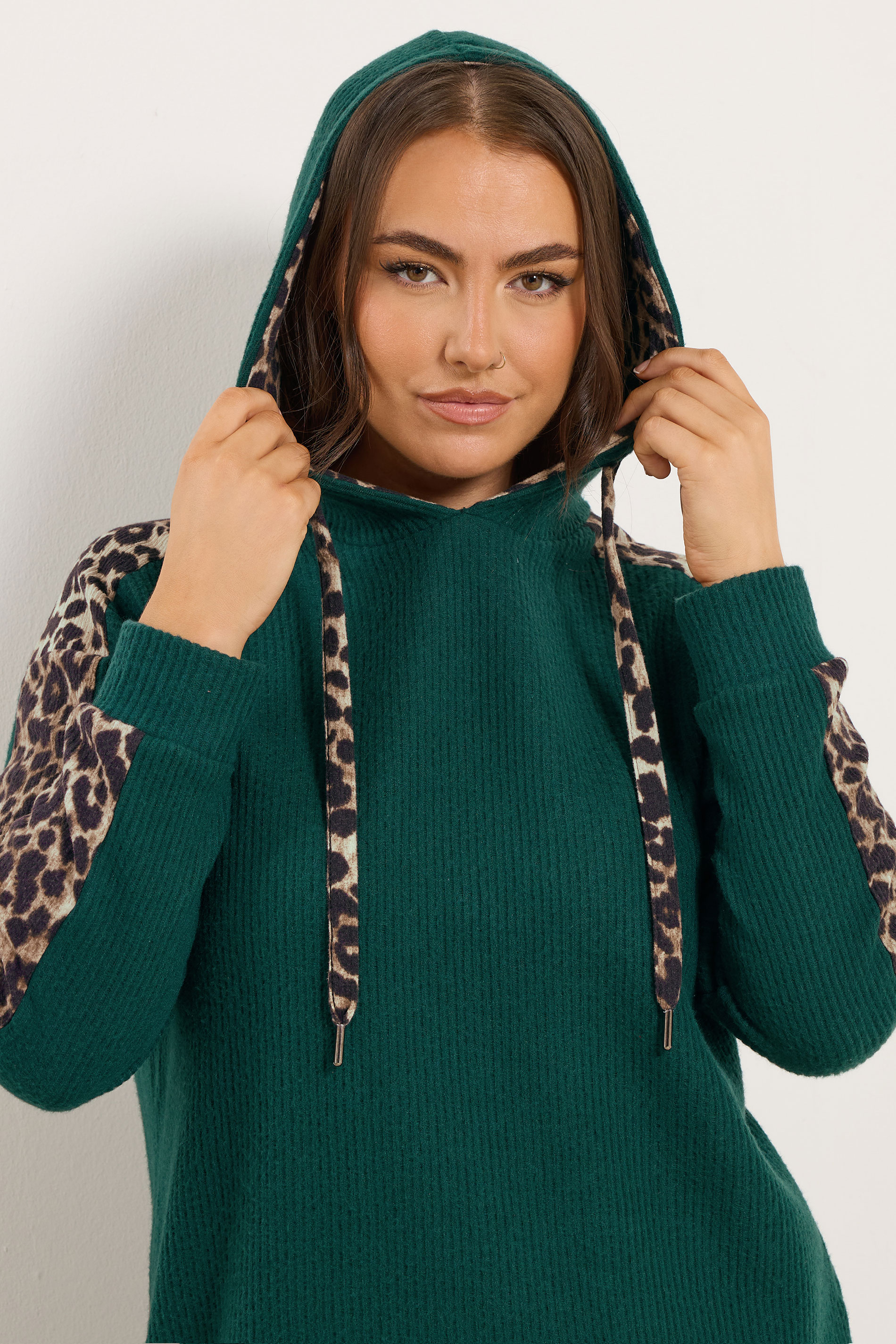 YOURS Plus Size Green Leopard Print Trim Hoodie | Yours Clothing  4