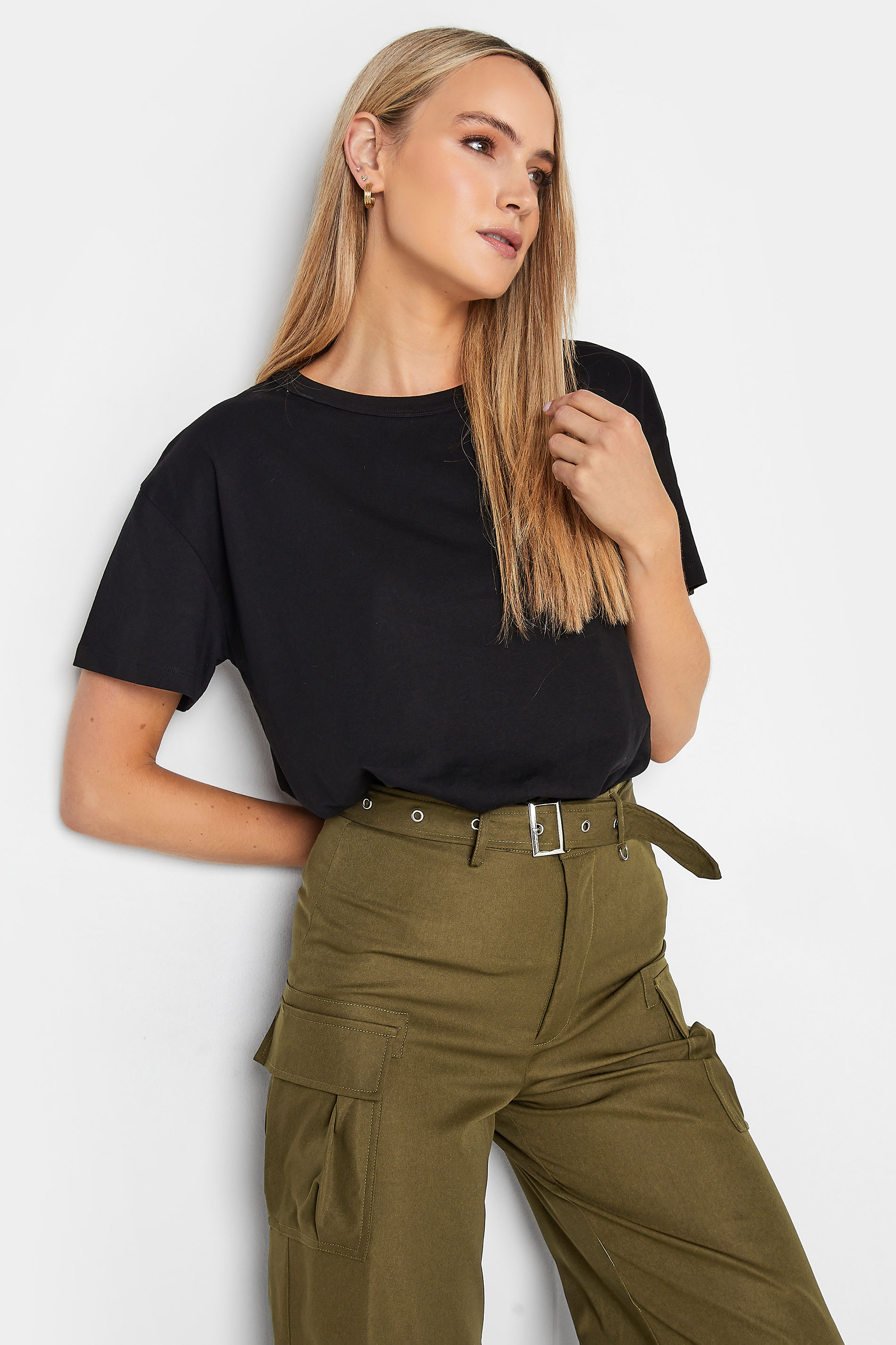 LTS Tall Khaki Green Belted Wide Leg Cargo Trousers | Long Tall Sally 2