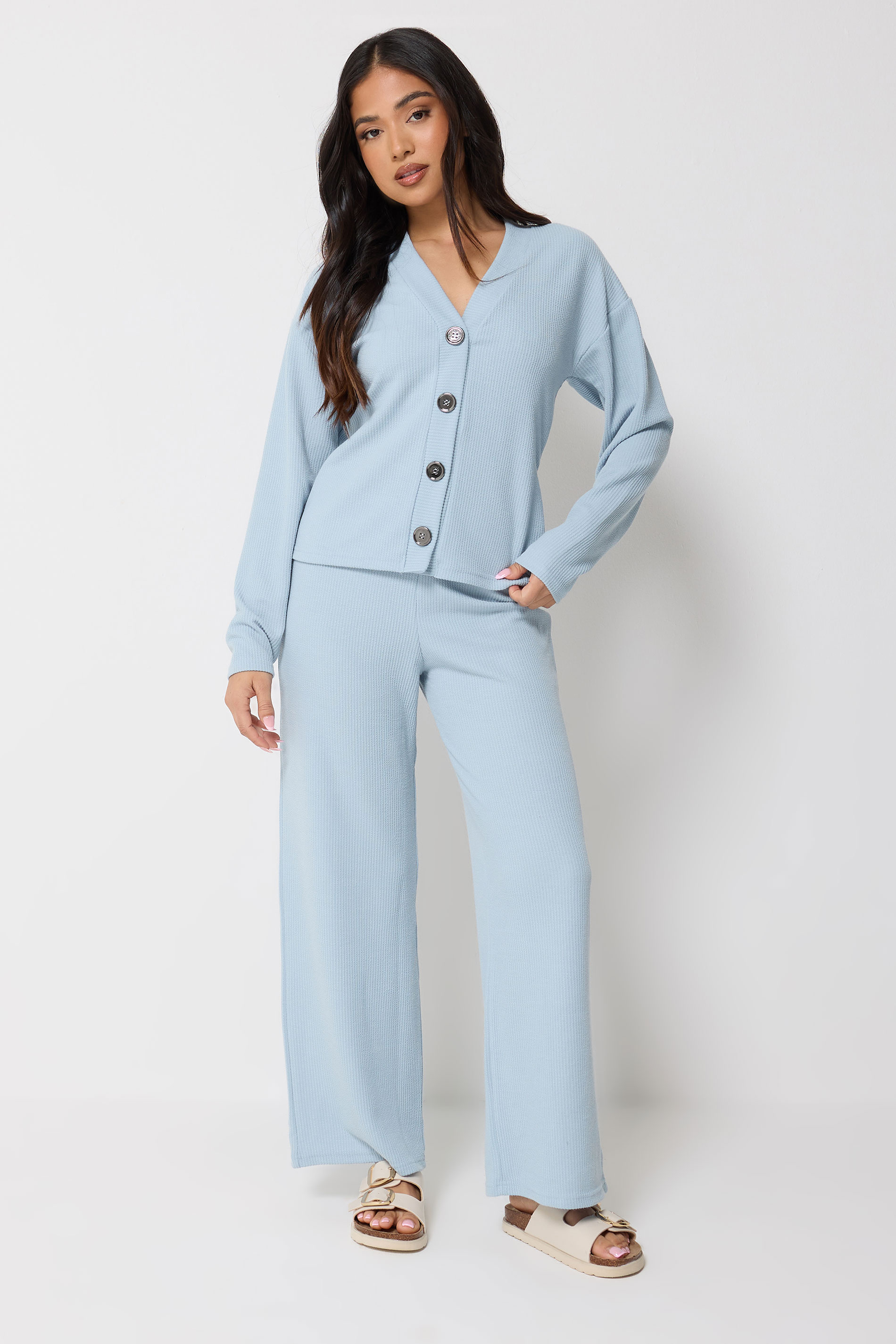 PixieGirl Petite Women's Light Blue Ribbed Soft Touch Cardigan | PixieGirl 1