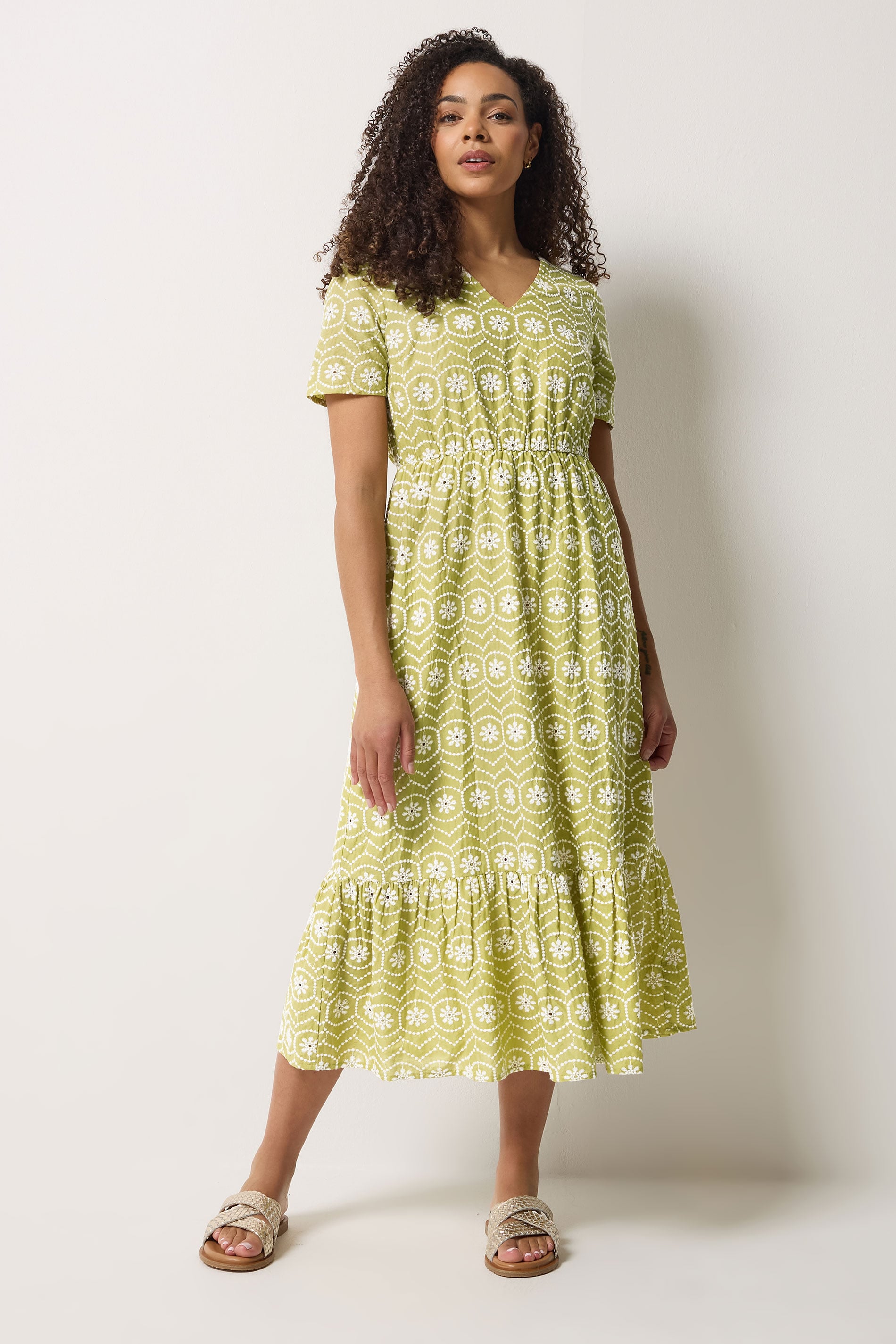 M&Co Light Green Floral Broderie Cotton Maxi Dress | M&Co 2