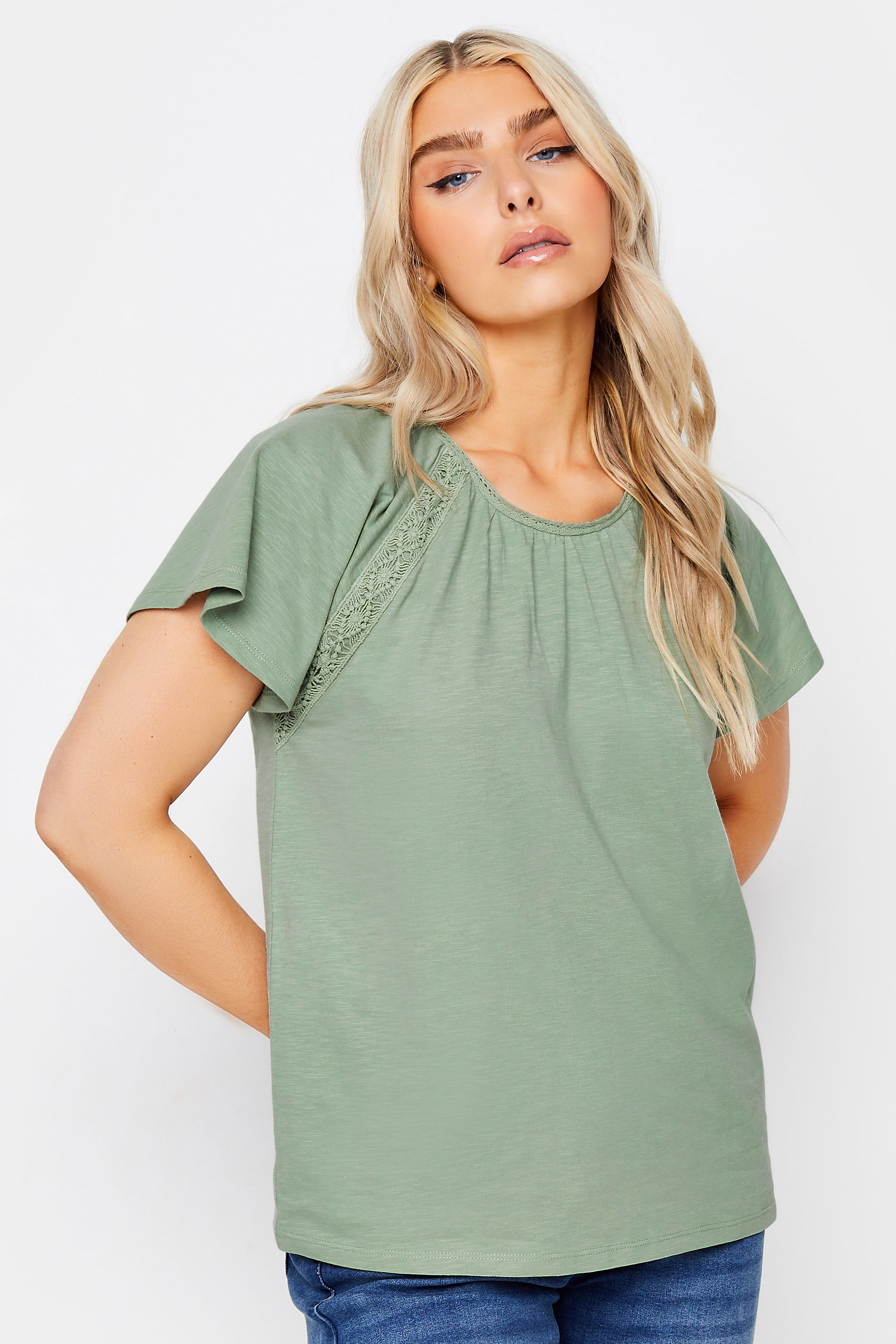 M&Co Green Lace Detail Cotton Top | M&Co 1