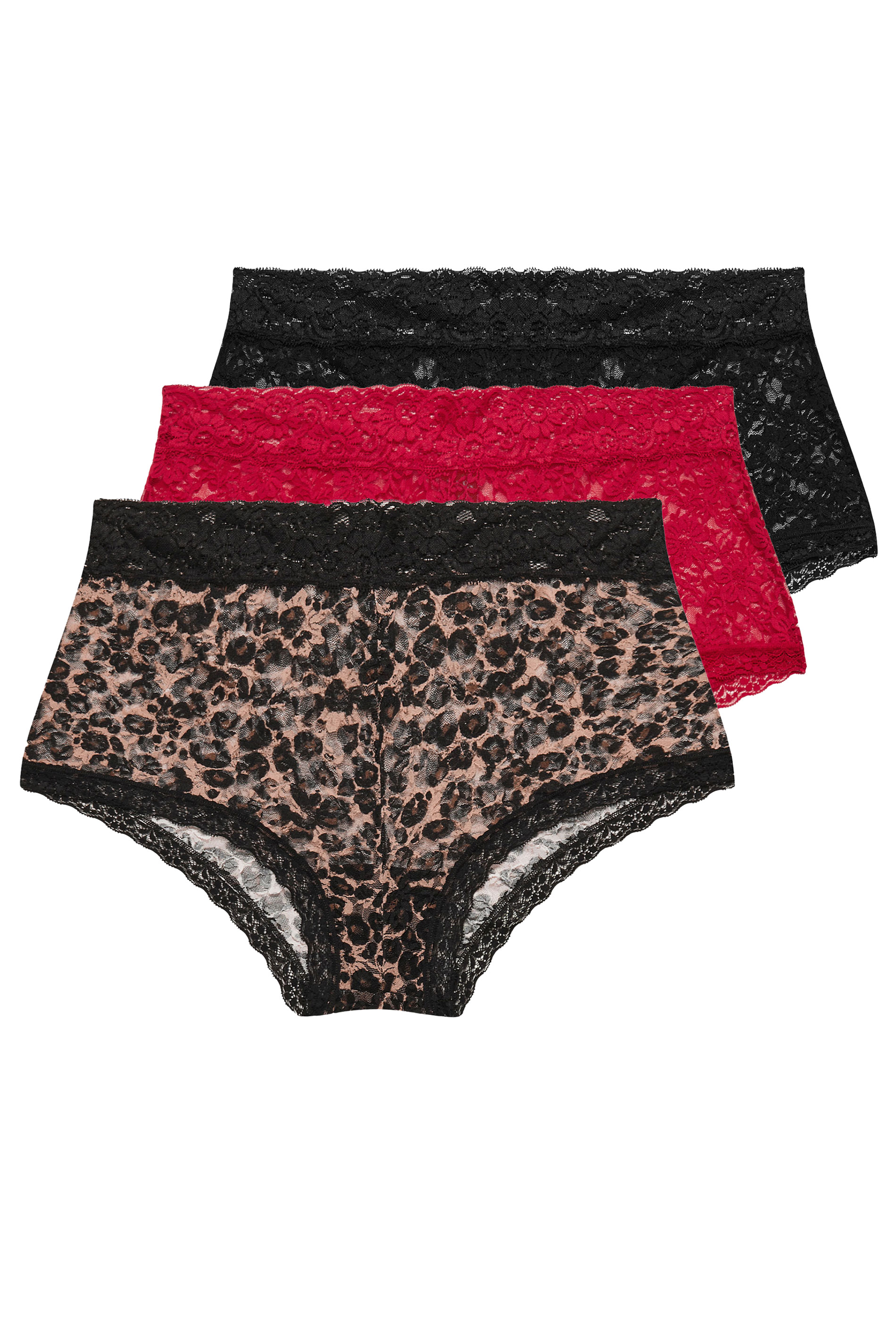 YOURSET Plus Size 3 PACK Red & Black Leopard Print Lace Mid Rise Shorts | Yours Clothing 3
