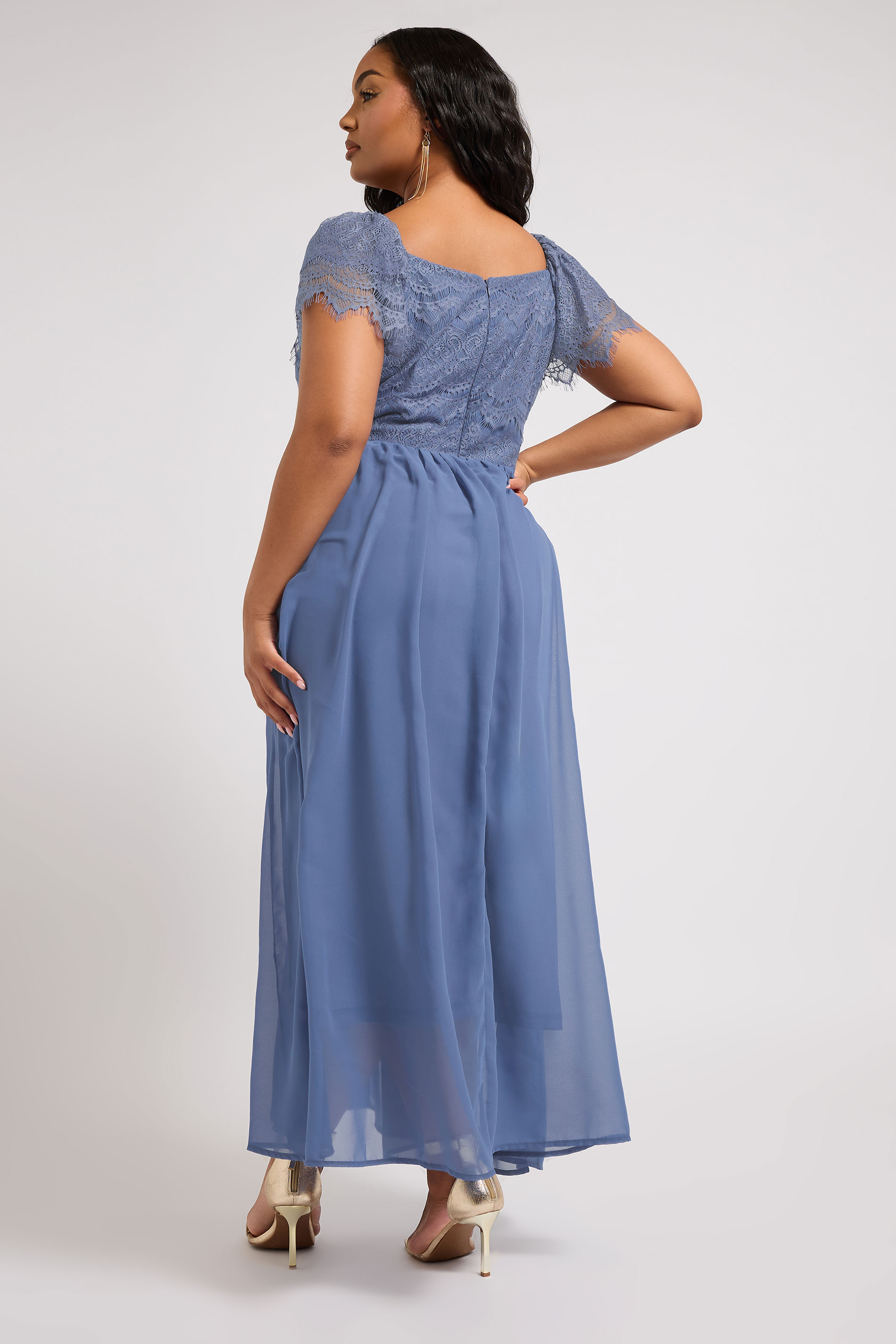 YOURS LONDON Plus Size Blue Lace Maxi Wrap Dress | Yours Clothing 2