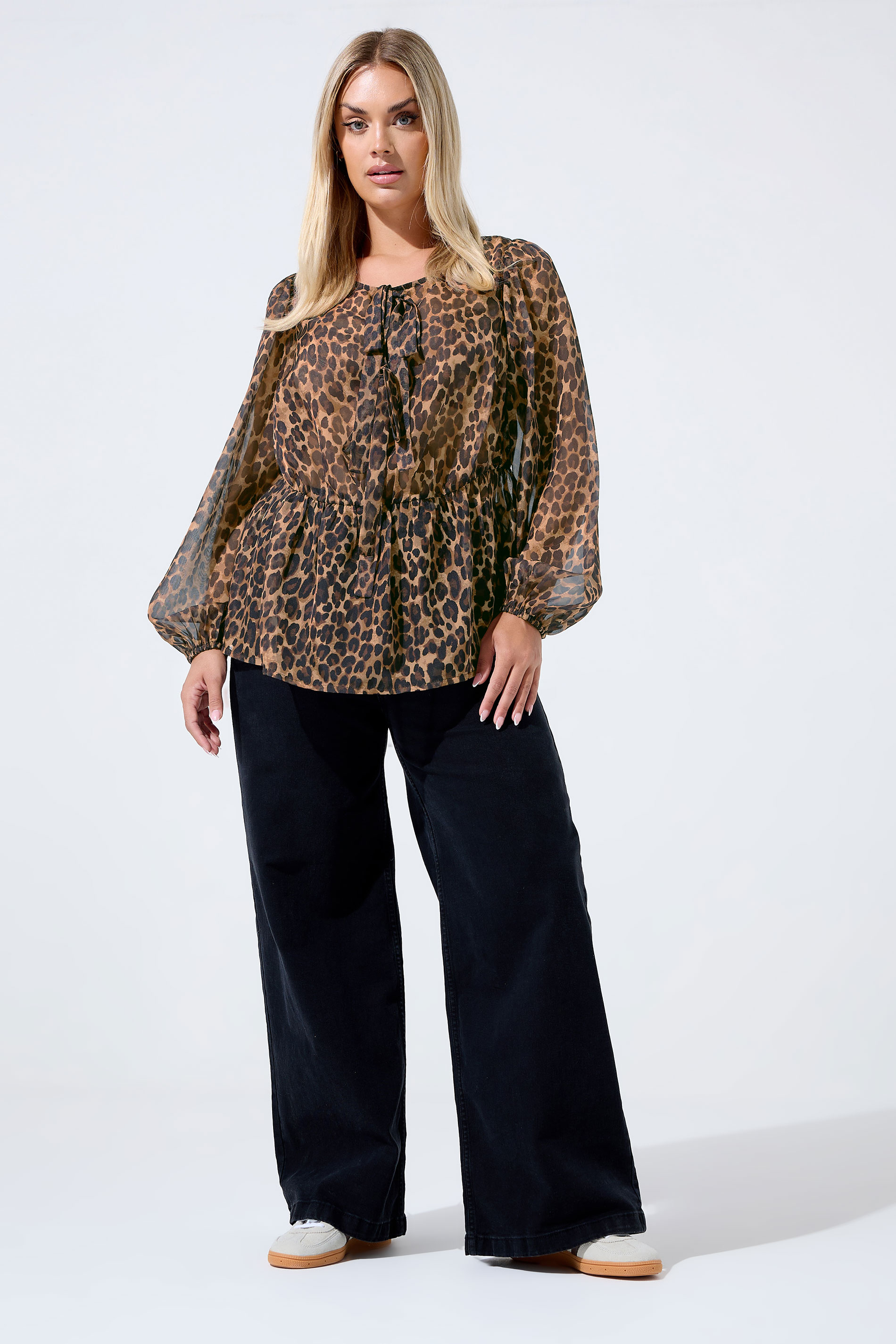 LIMITED COLLECTION Plus Size Brown Leopard Bow Tie Front Blouse | Yours Clothing 1
