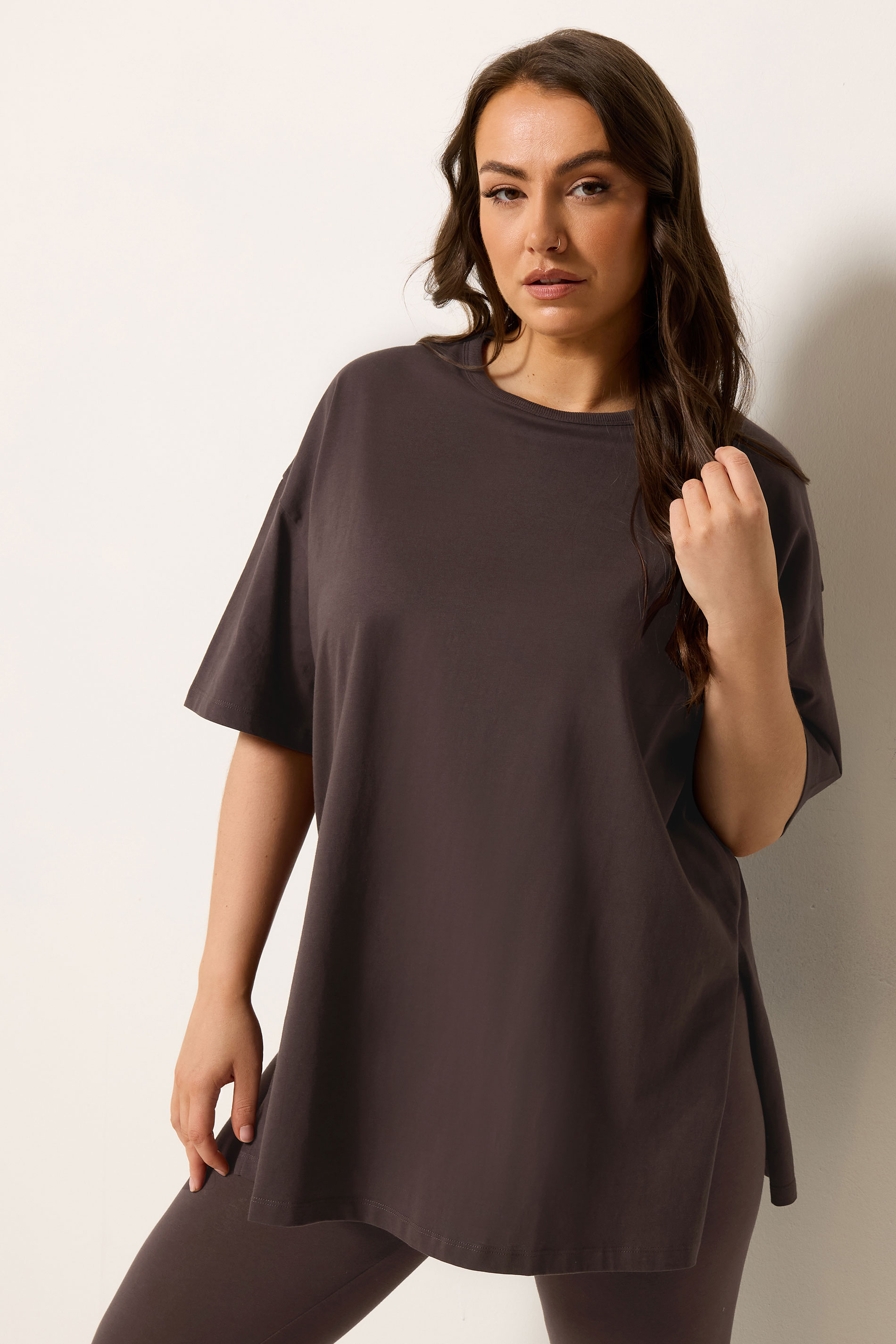 YOURS Plus Size Chocolate Brown Longline T-Shirt | Yours Clothing 3