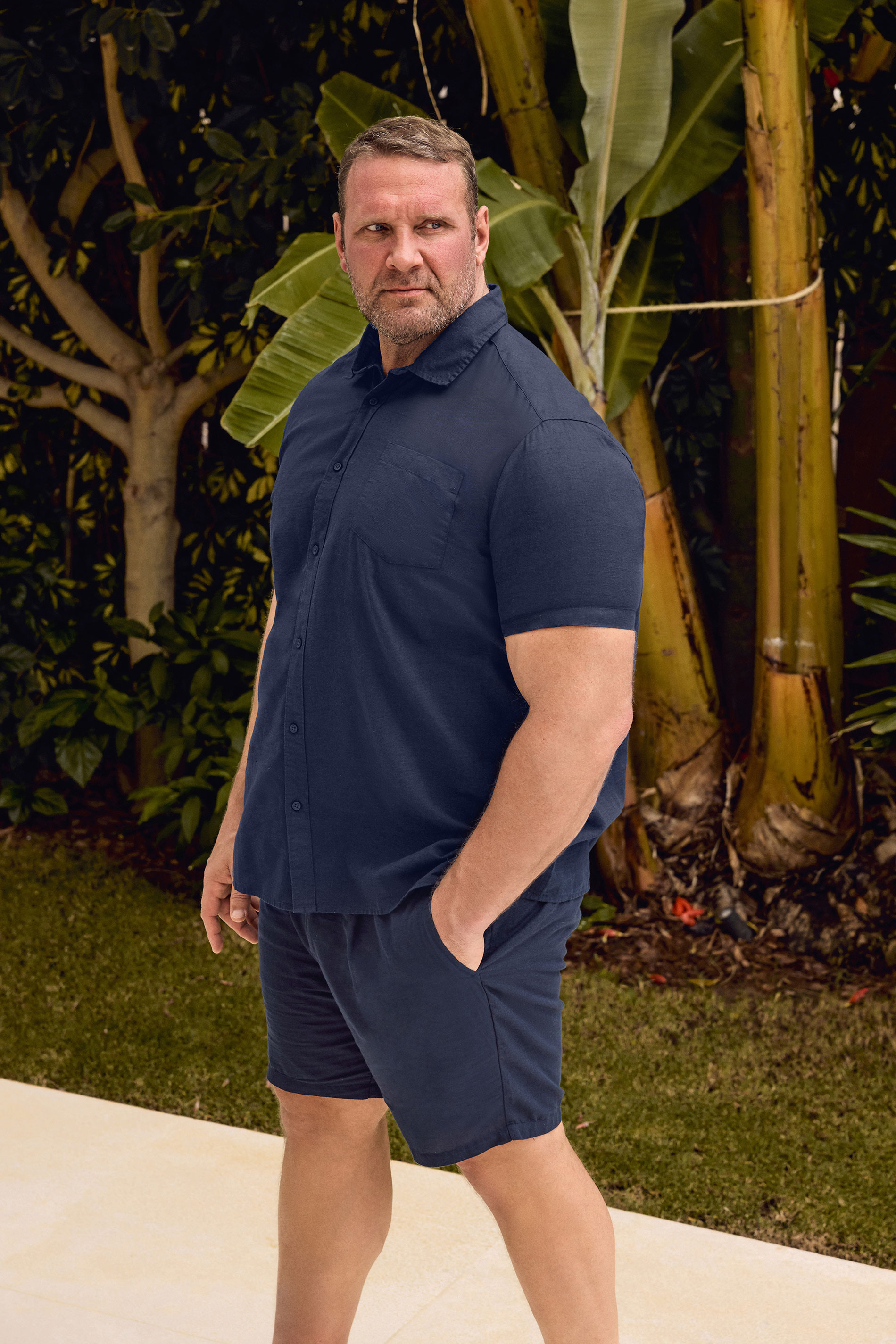 BadRhino Big & Tall Navy Blue Cotton Linen Mix Shorts | BadRhino 3