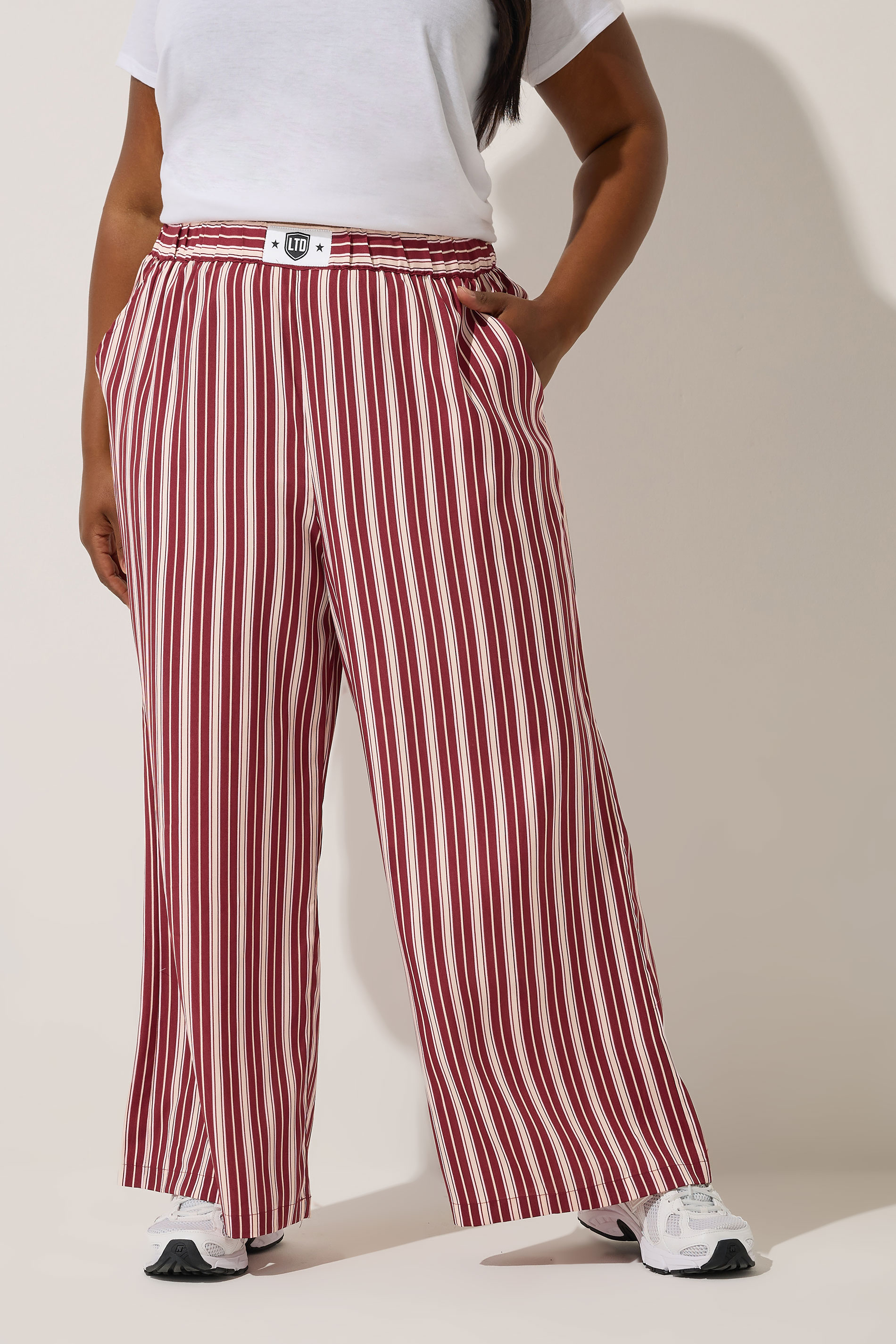 LIMITED COLLECTION Plus Size Dark Pink Stripe Boxer Waist Trousers | Yours Clothing 1