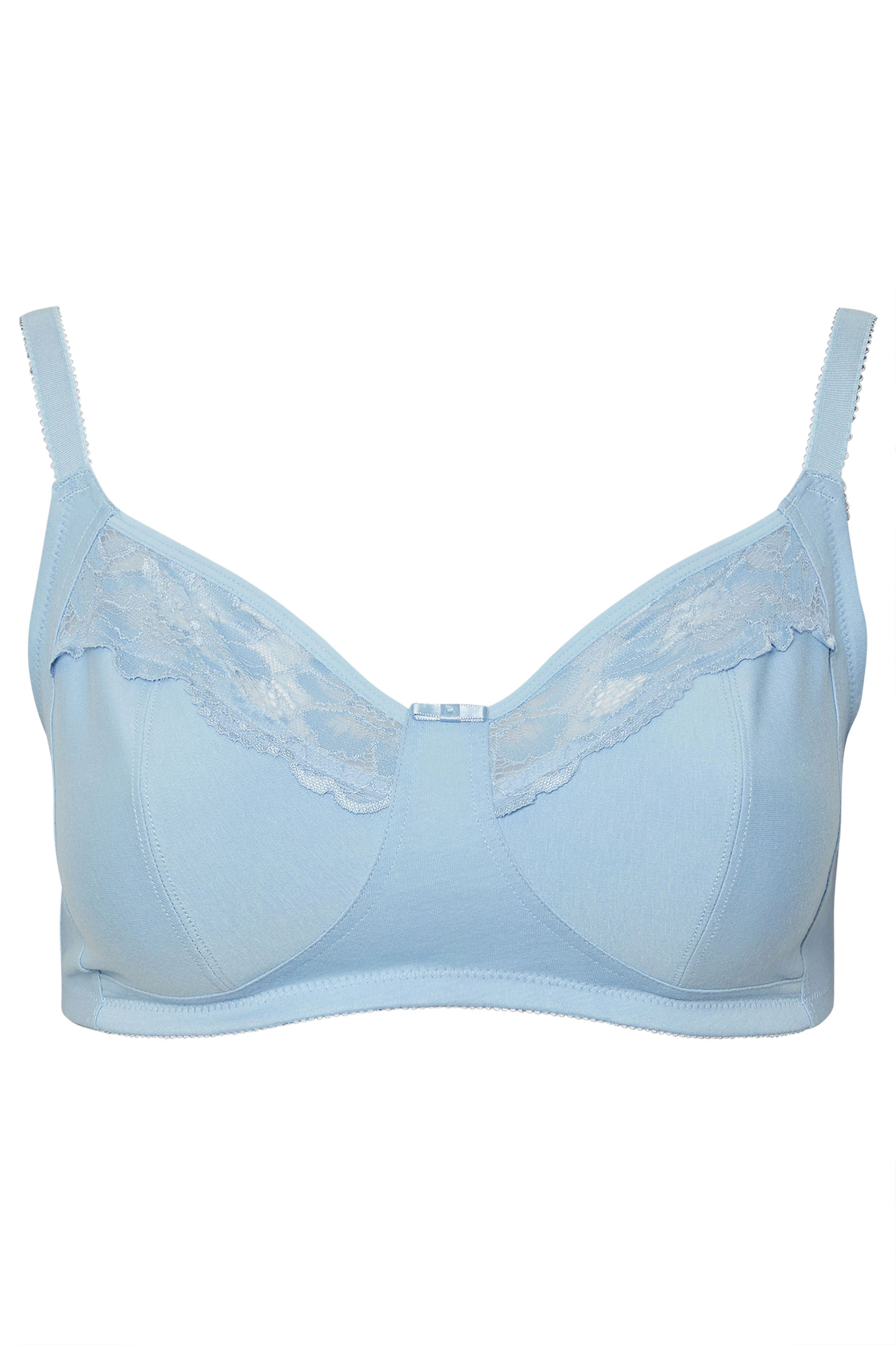 YOURSET 2 PACK Curve Blue & White Cotton Lace Trim Non-Padded Non-Wired Bralettes | Yours Clothing 10