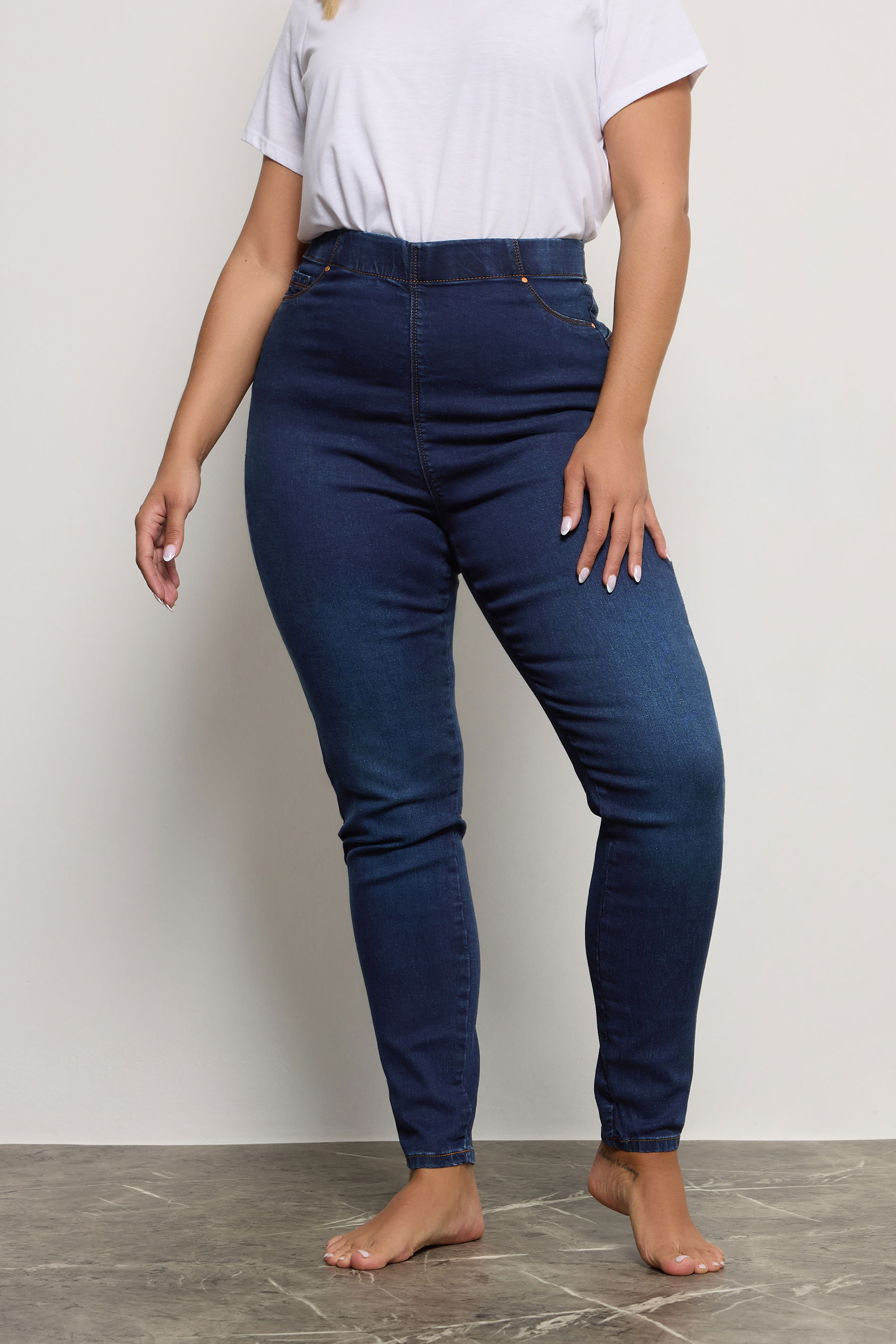 Plus Size Indigo Blue Pull On Bum Shaper LOLA Jeggings | Yours Clothing 3