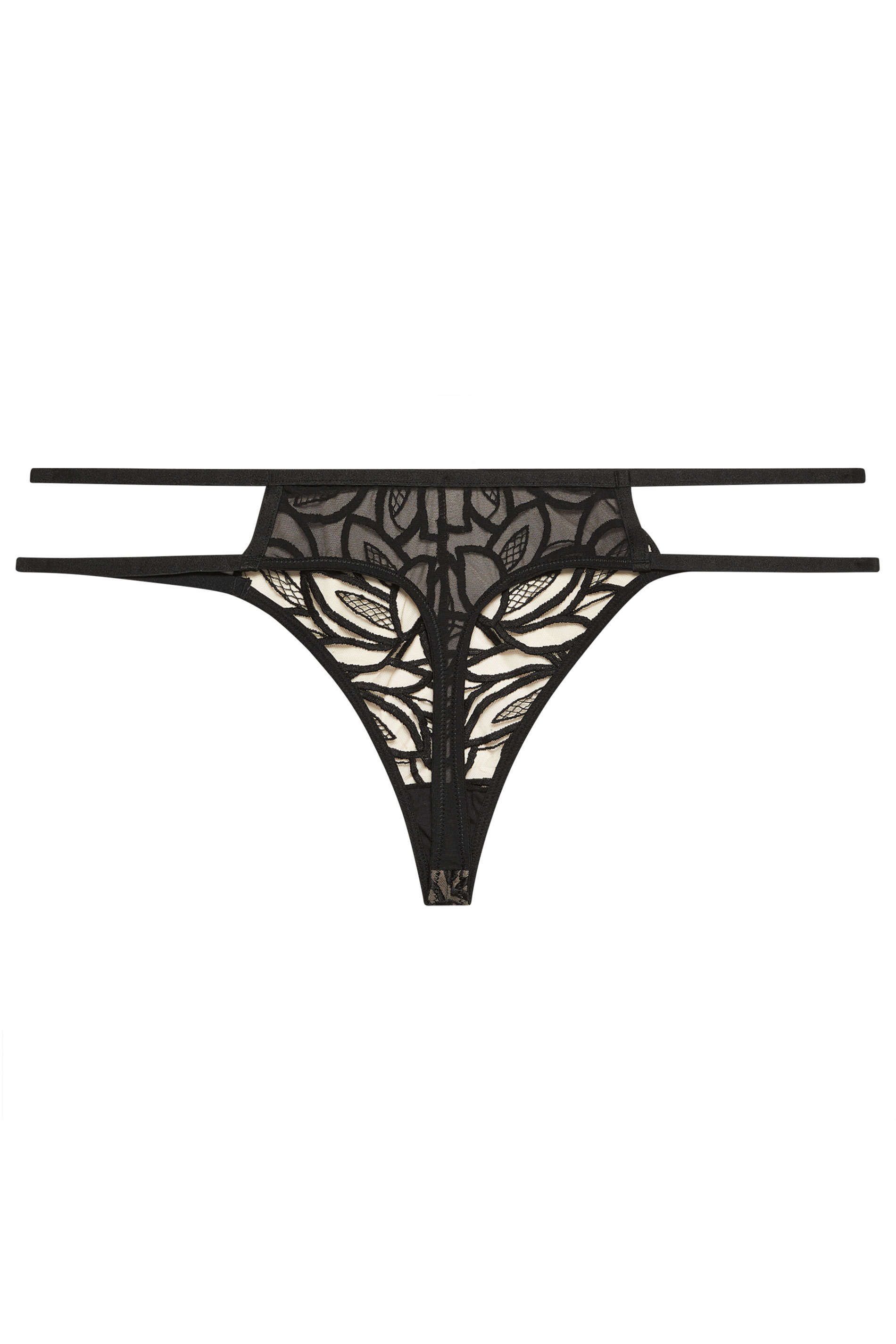 PLAYFUL PROMISES Plus Size Black Strap Mesh Embroidered Thong | Yours Clothing 5