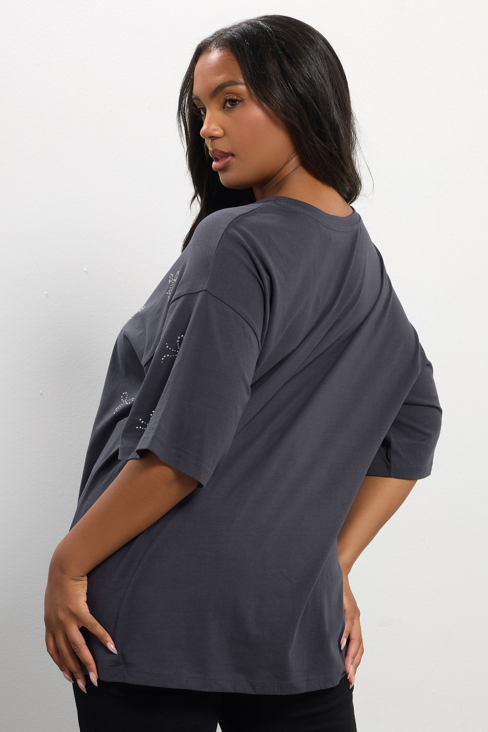 YOURS Plus Size Grey Embellished Bow Oversized T-Shirt | Yours Clothing 4