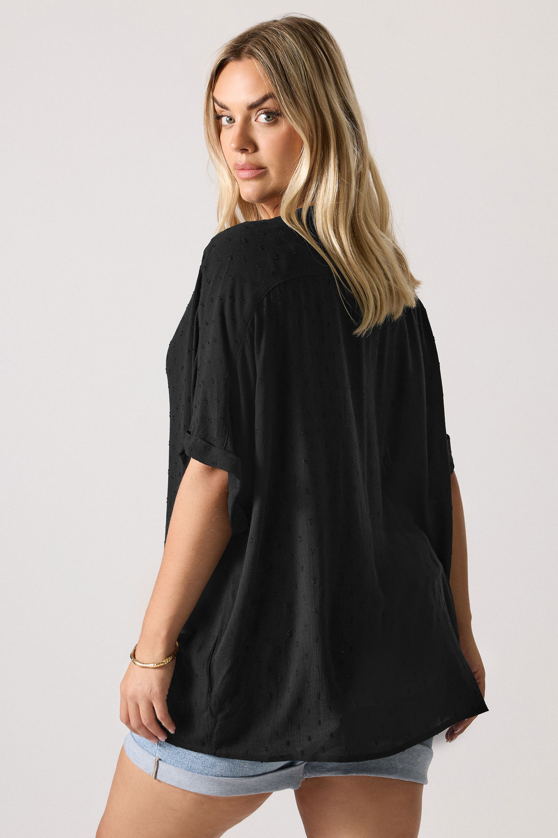YOURS Curve Black Textured Dobby Blouse | Yours Clothing 2