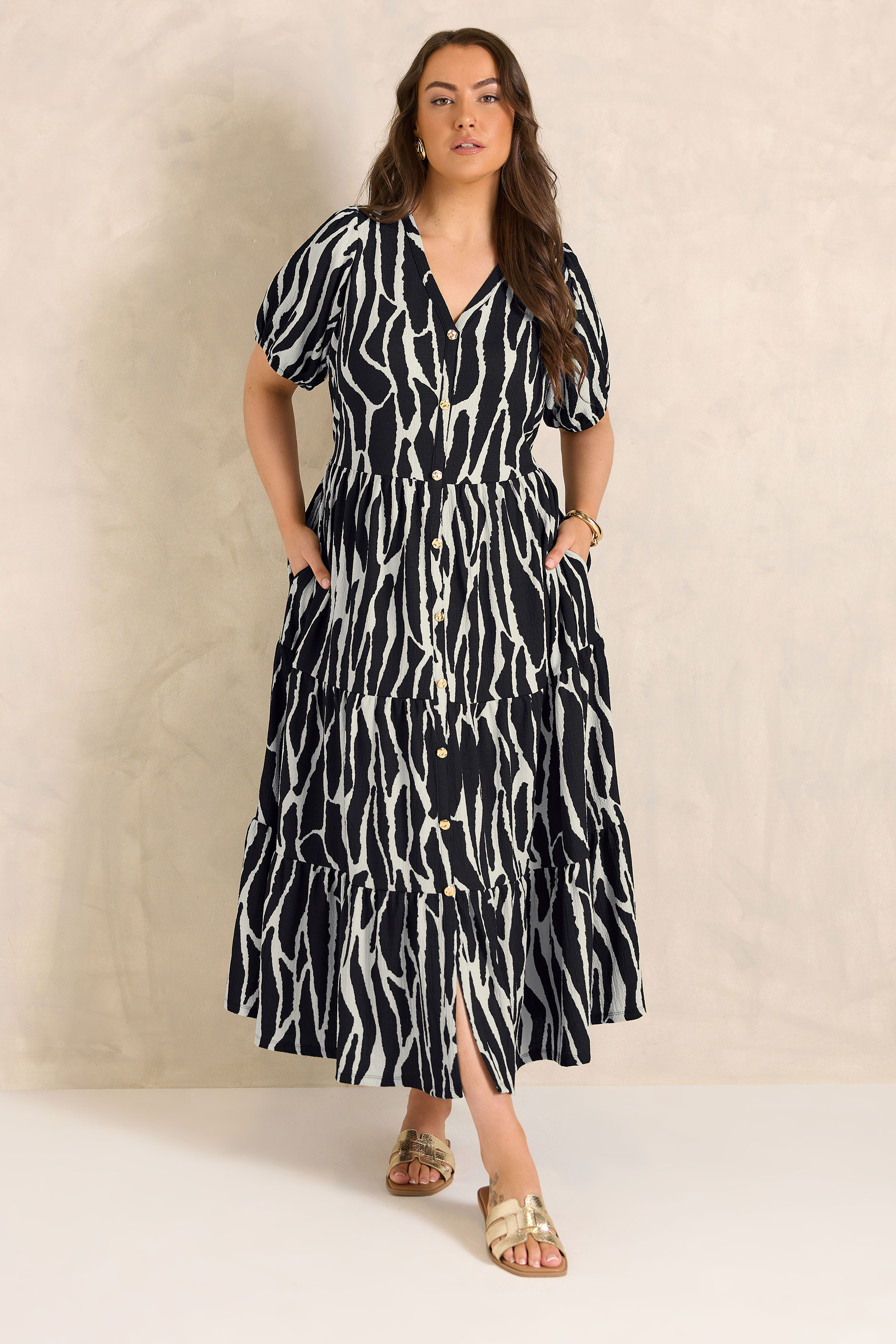 EVANS Plus Size Black Zebra Print Tiered Maxi Dress | Evans 1
