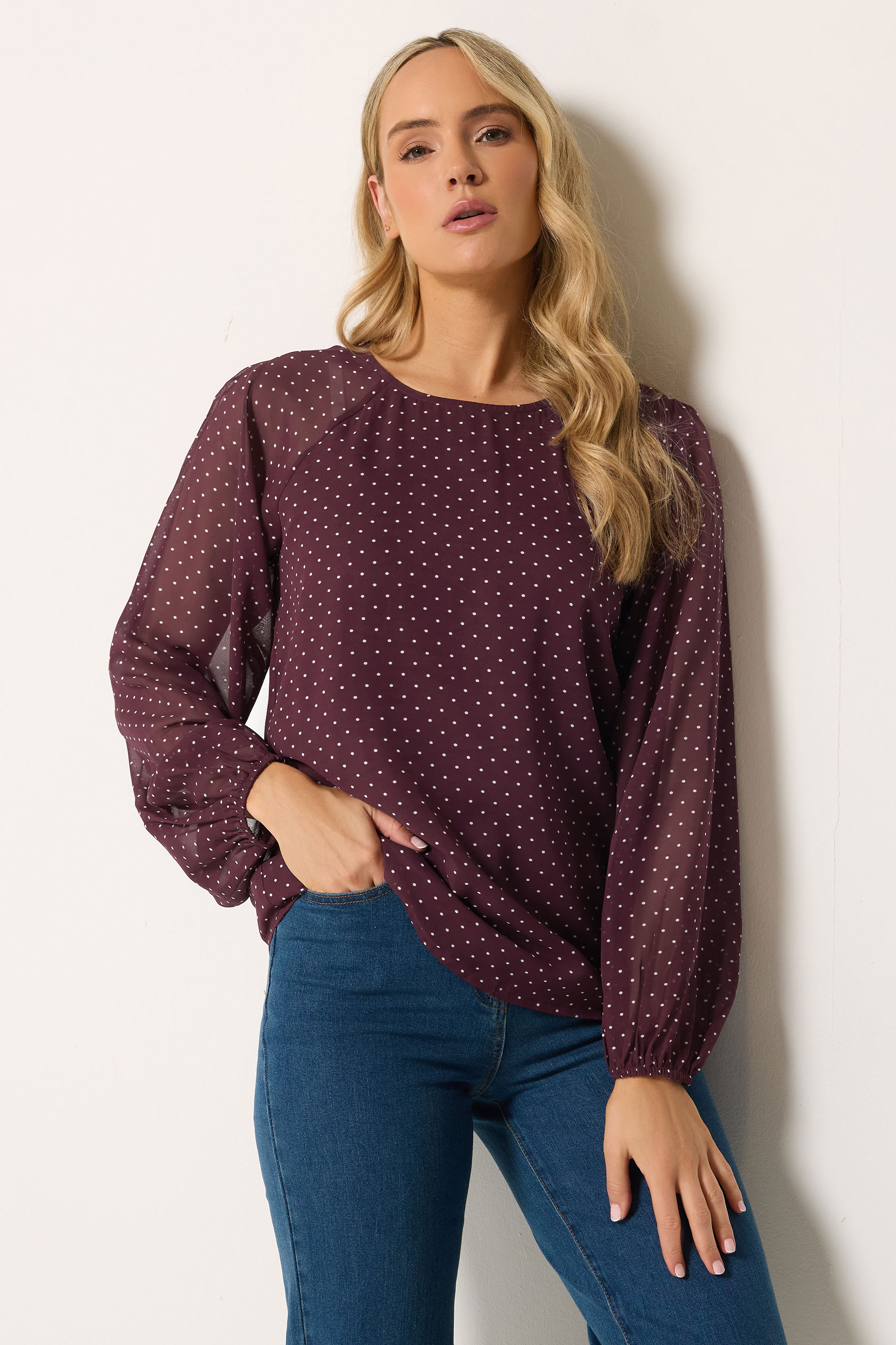 LTS Tall Women's Red Polka Dot Long Sleeve Blouse | Long Tall Sally 3