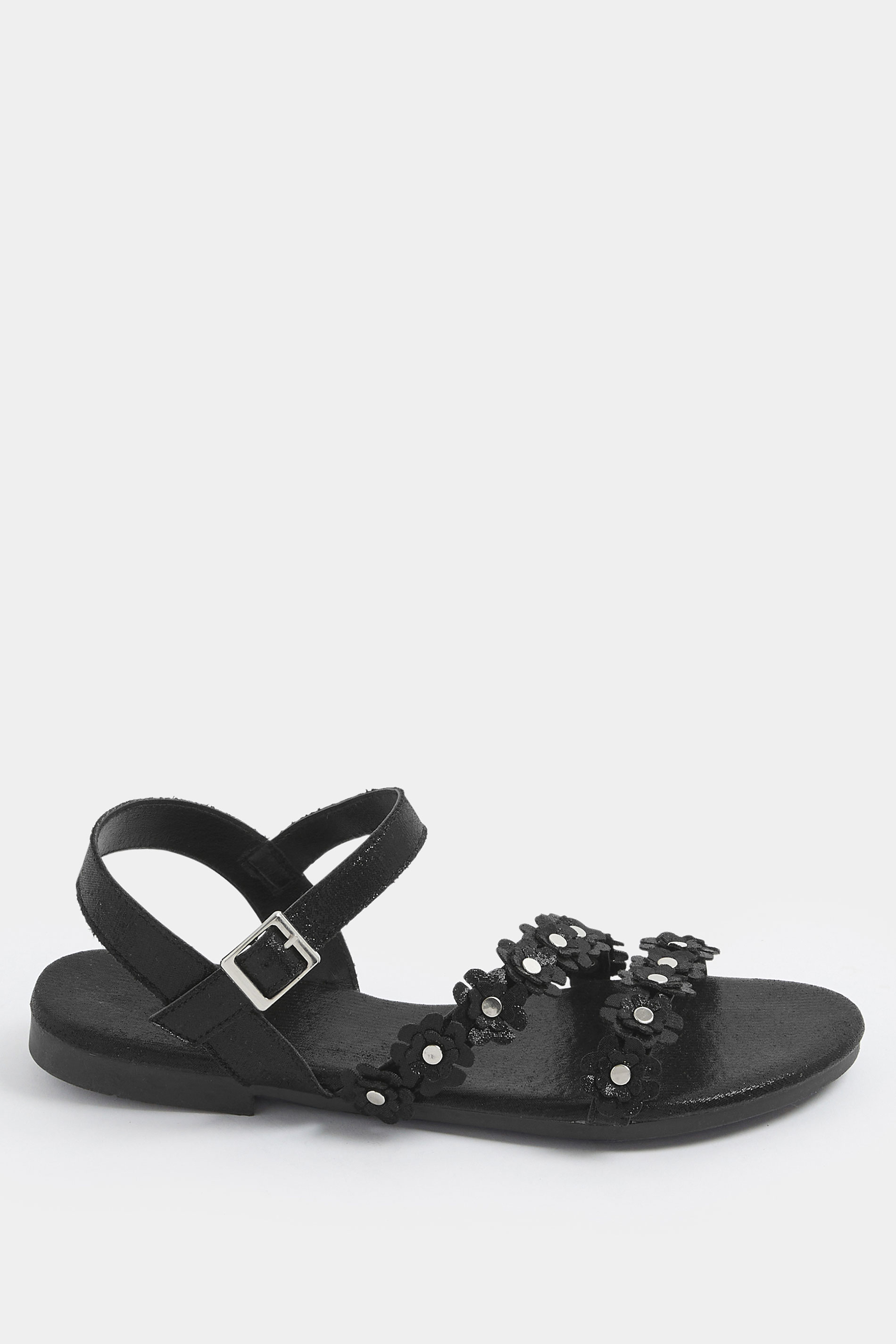 Black Ditsy Floral Sandals In Wide E Fit | Yours Clothing 2