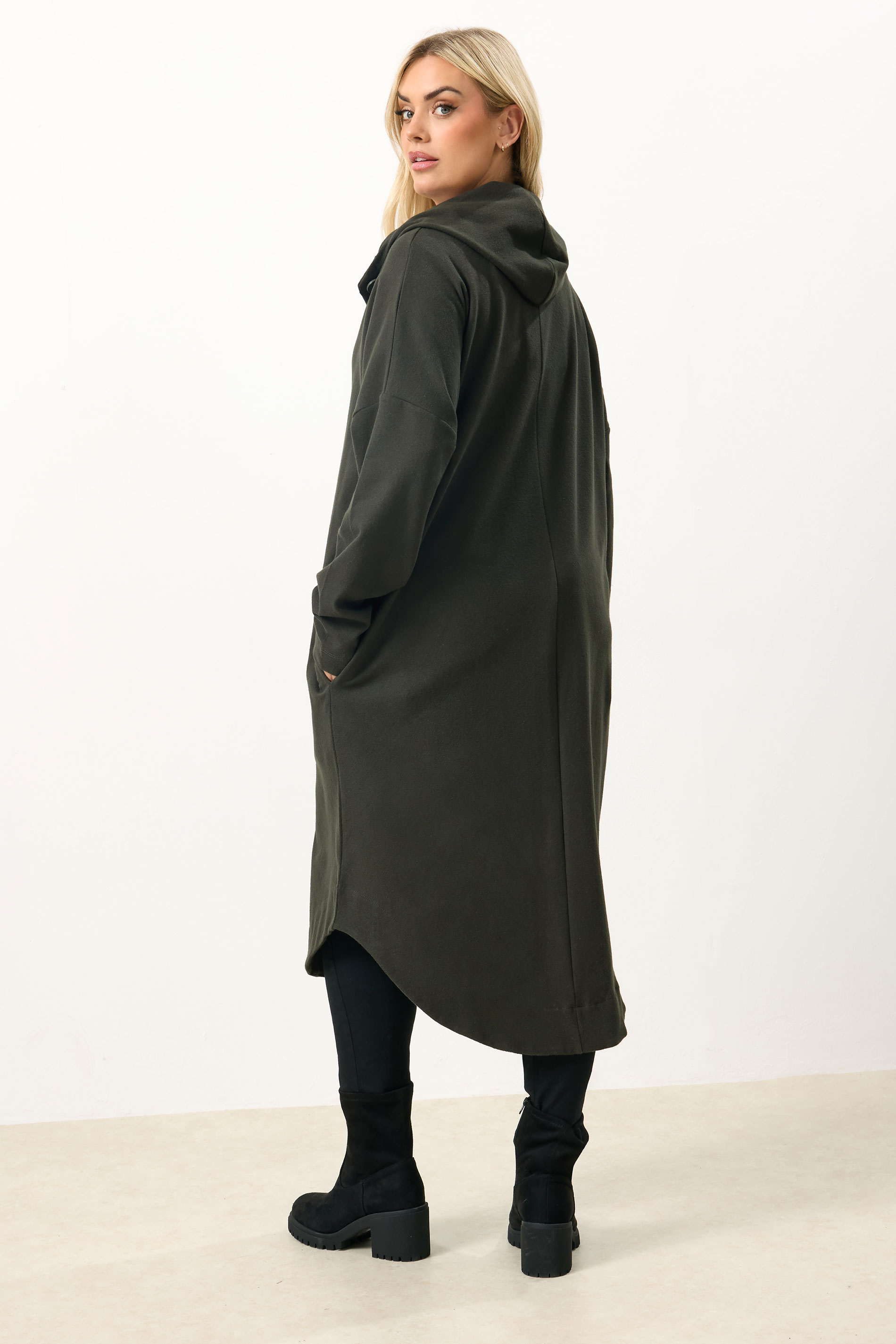 YOURS Plus Size Khaki Green Button Through Hooded Jacket | Yours Clothing 2