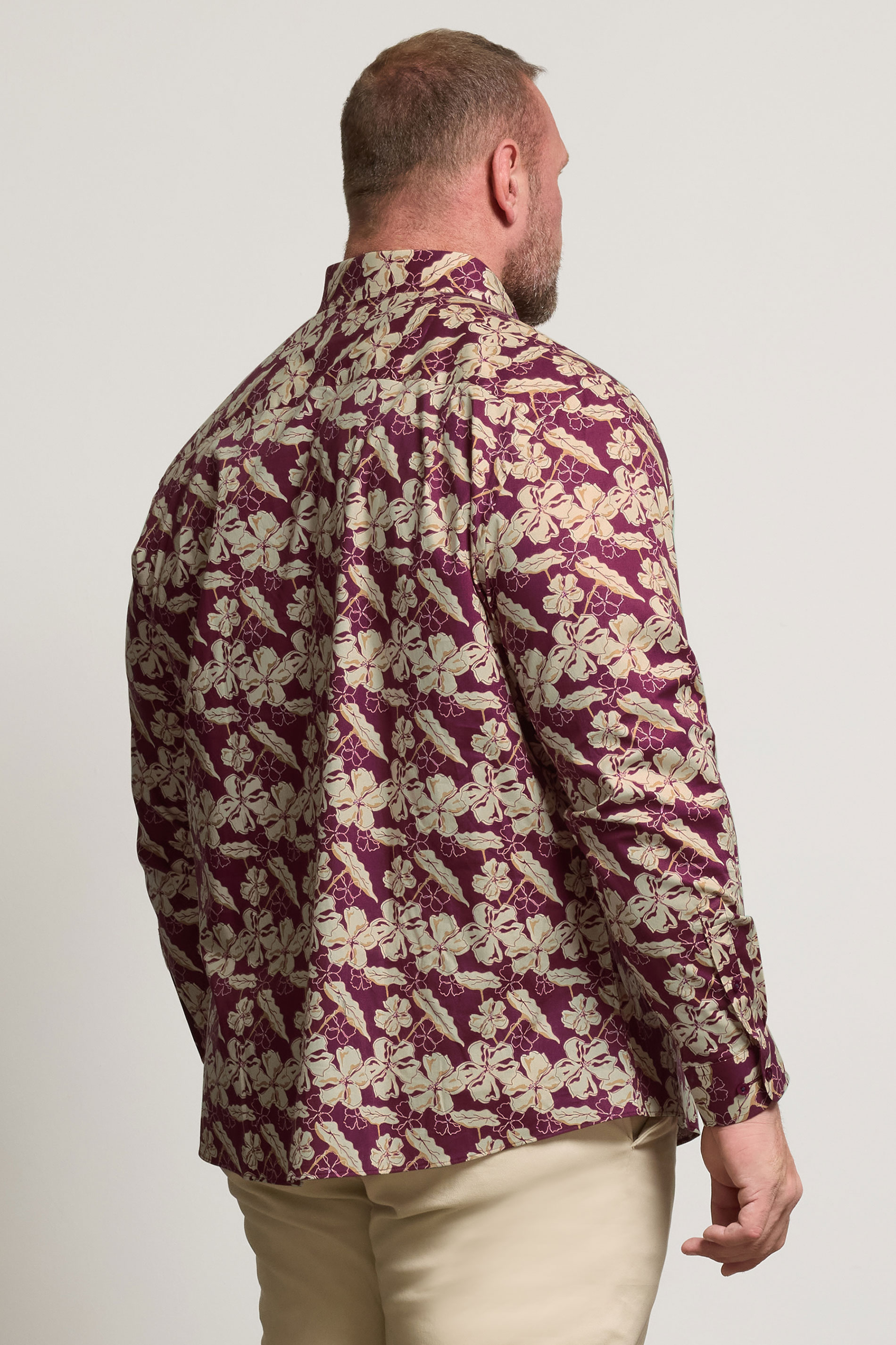 BadRhino Tailoring Big & Tall Burgundy Red Premium Leaf Print Long Sleeve Shirt | BadRhino 2